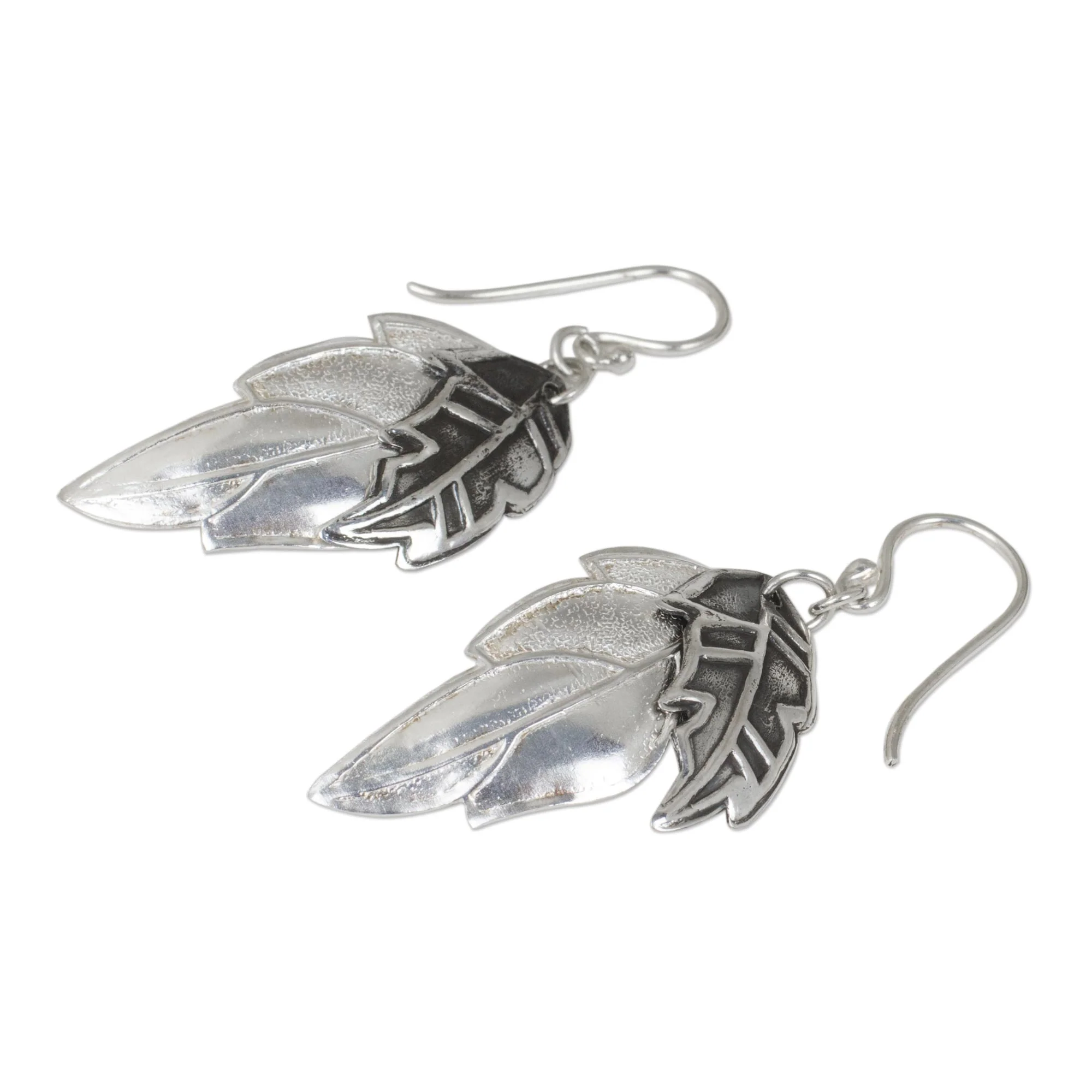 Exotic Leaf Shadows Double Exotic Leaf Earrings Handmade in 925 Sterling Silver - Image 3