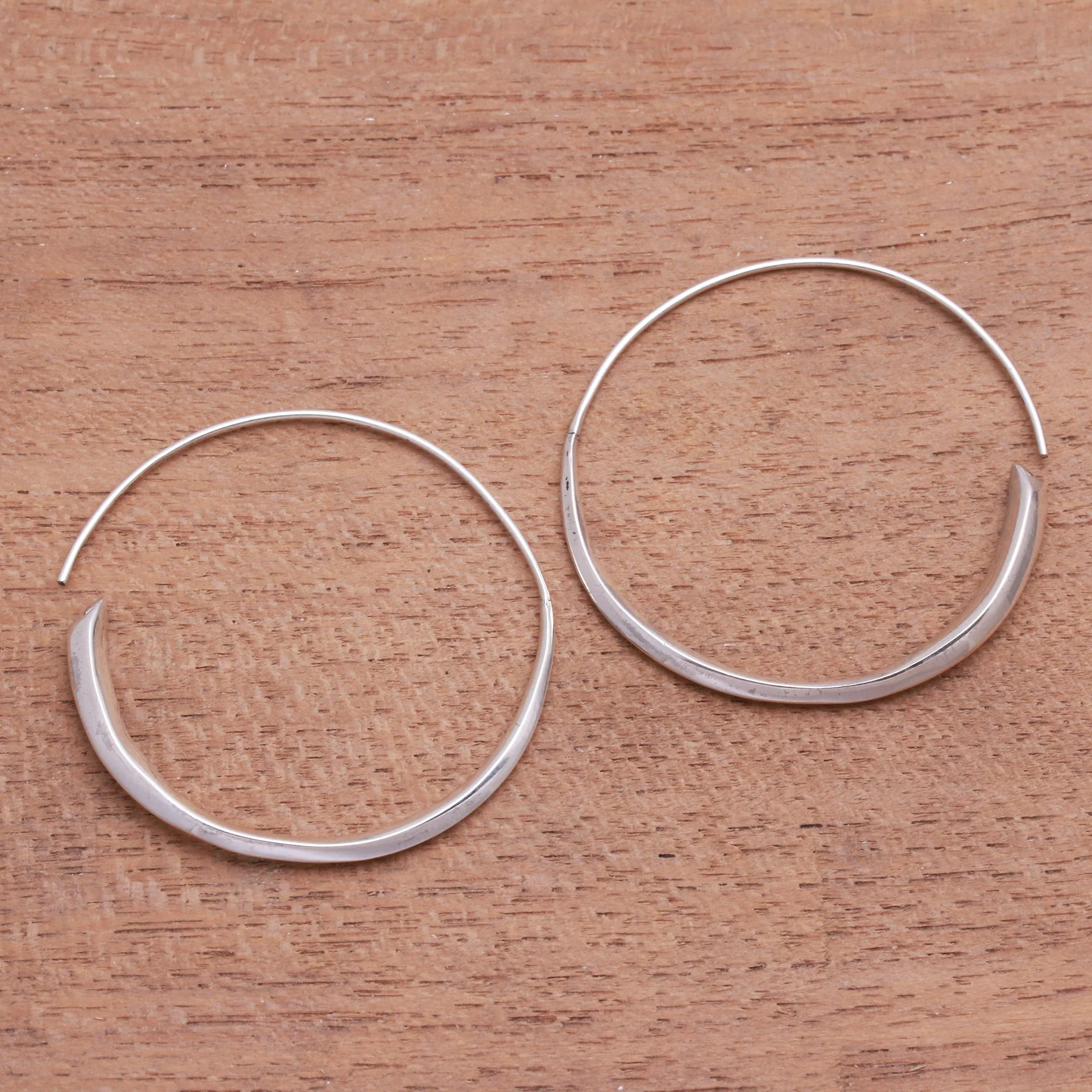 Expanding Beauty Handcrafted Sterling Silver Half-Hoop Earrings from Bali - Image 3