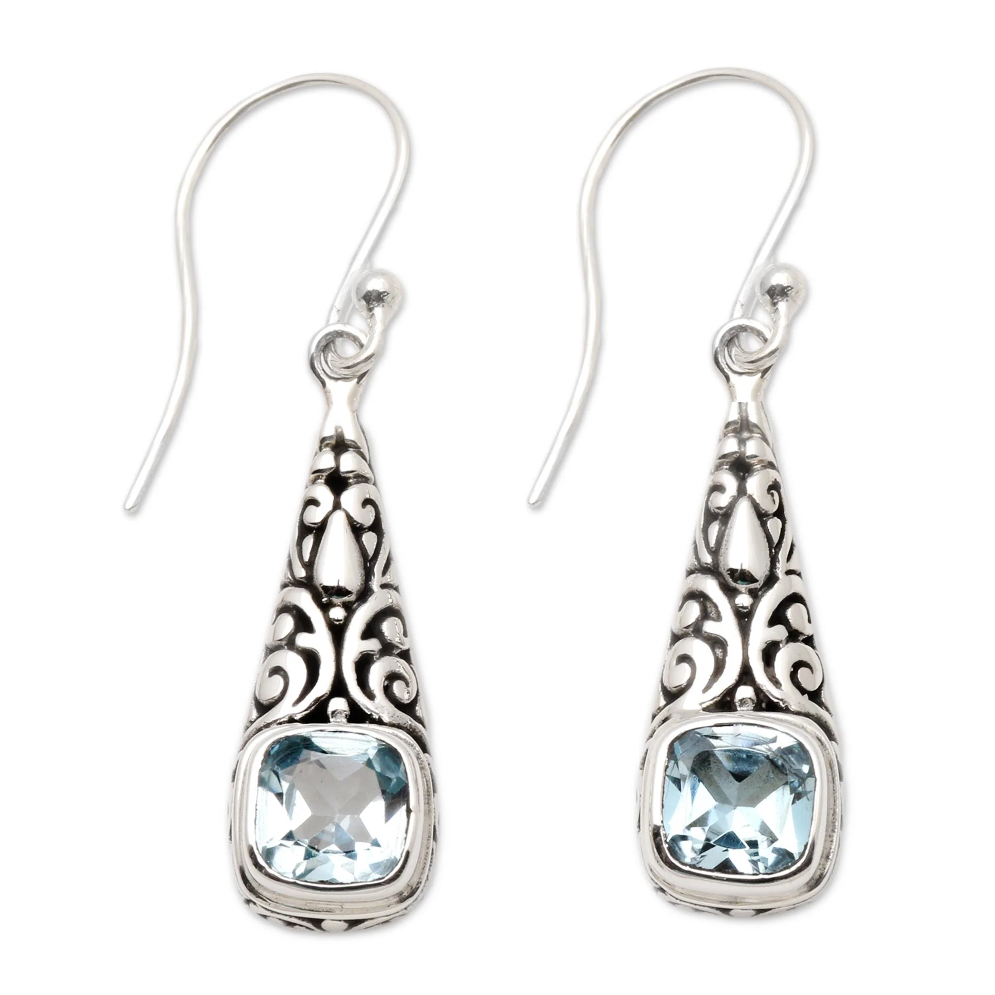 Expression of Joy Balinese Fair Trade Silver and Blue Topaz Earrings - Image 2