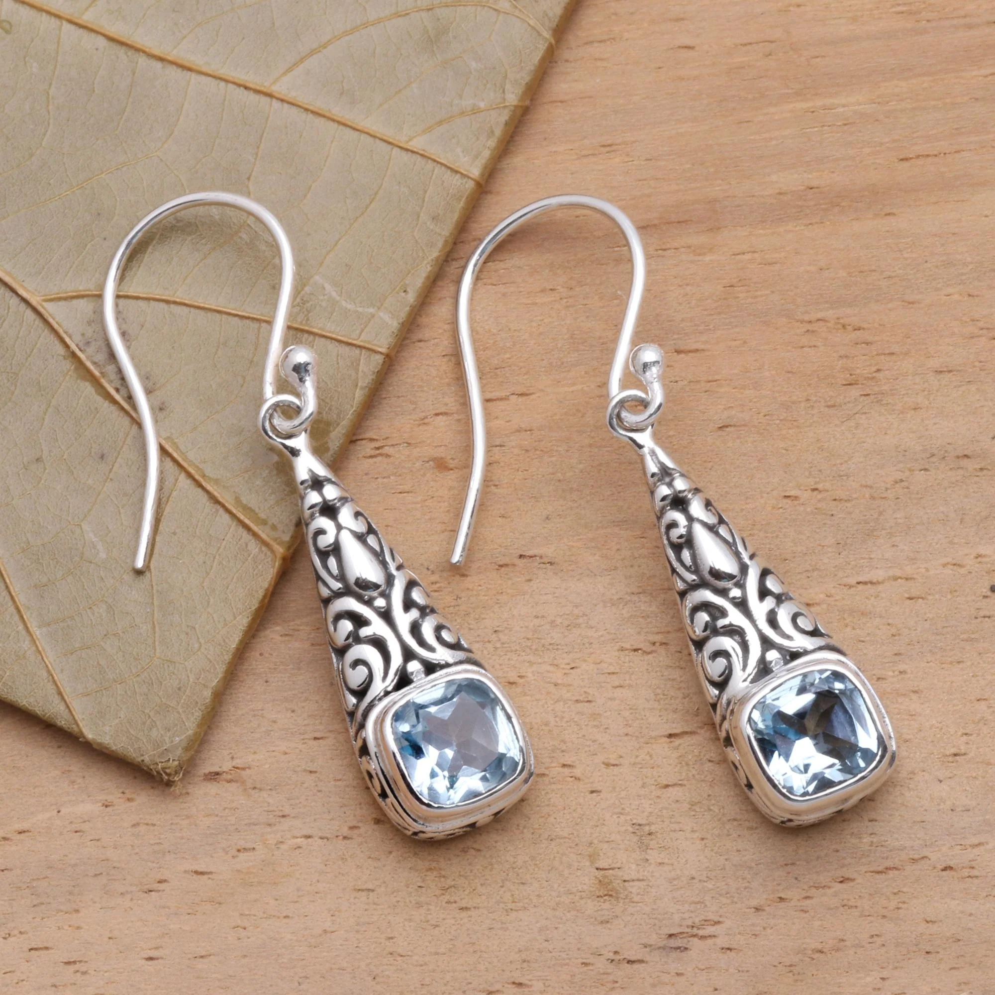 Expression of Joy Balinese Fair Trade Silver and Blue Topaz Earrings - Image 3