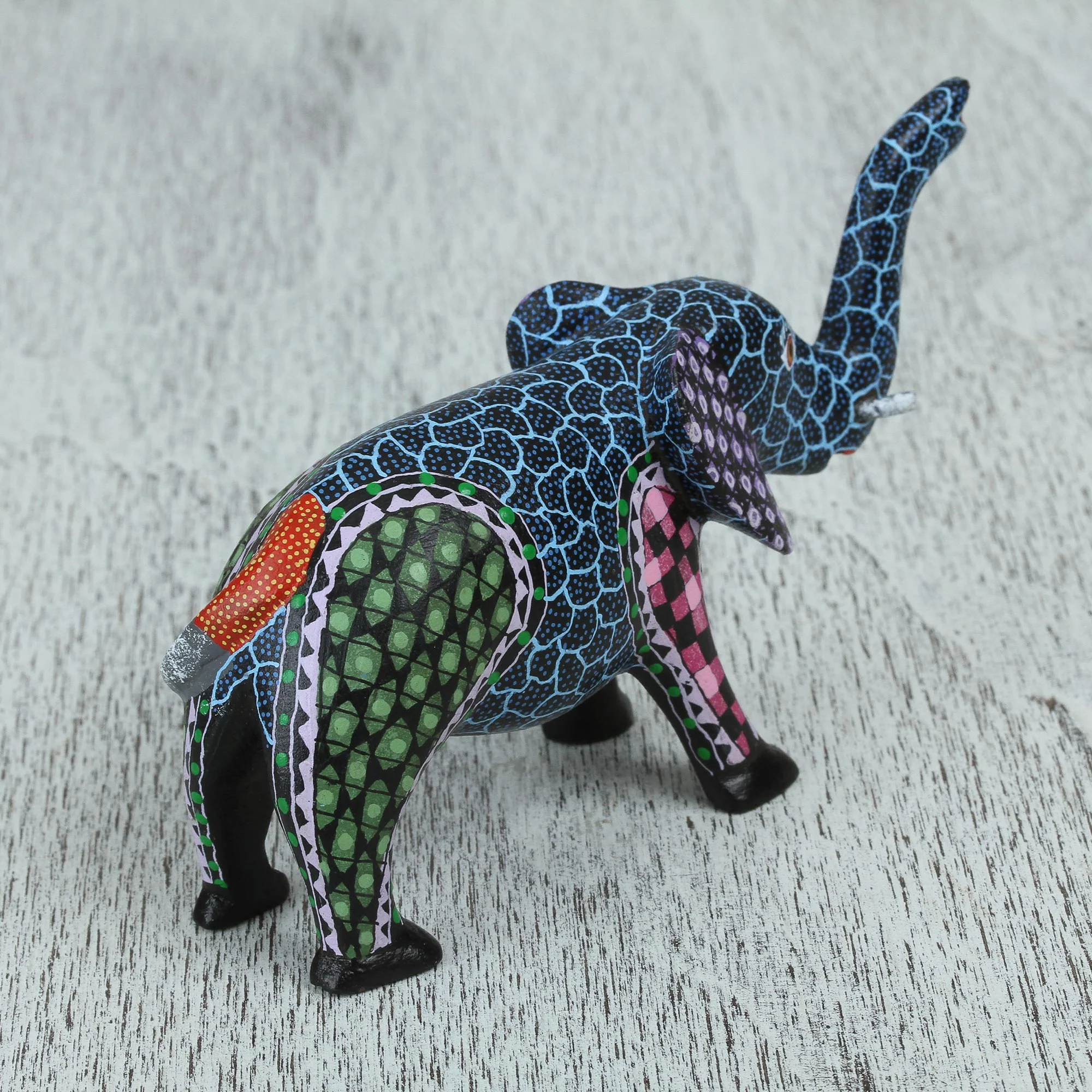Exquisite Elephant Handcrafted Copal Wood Alebrije Elephant Figurine - Image 3
