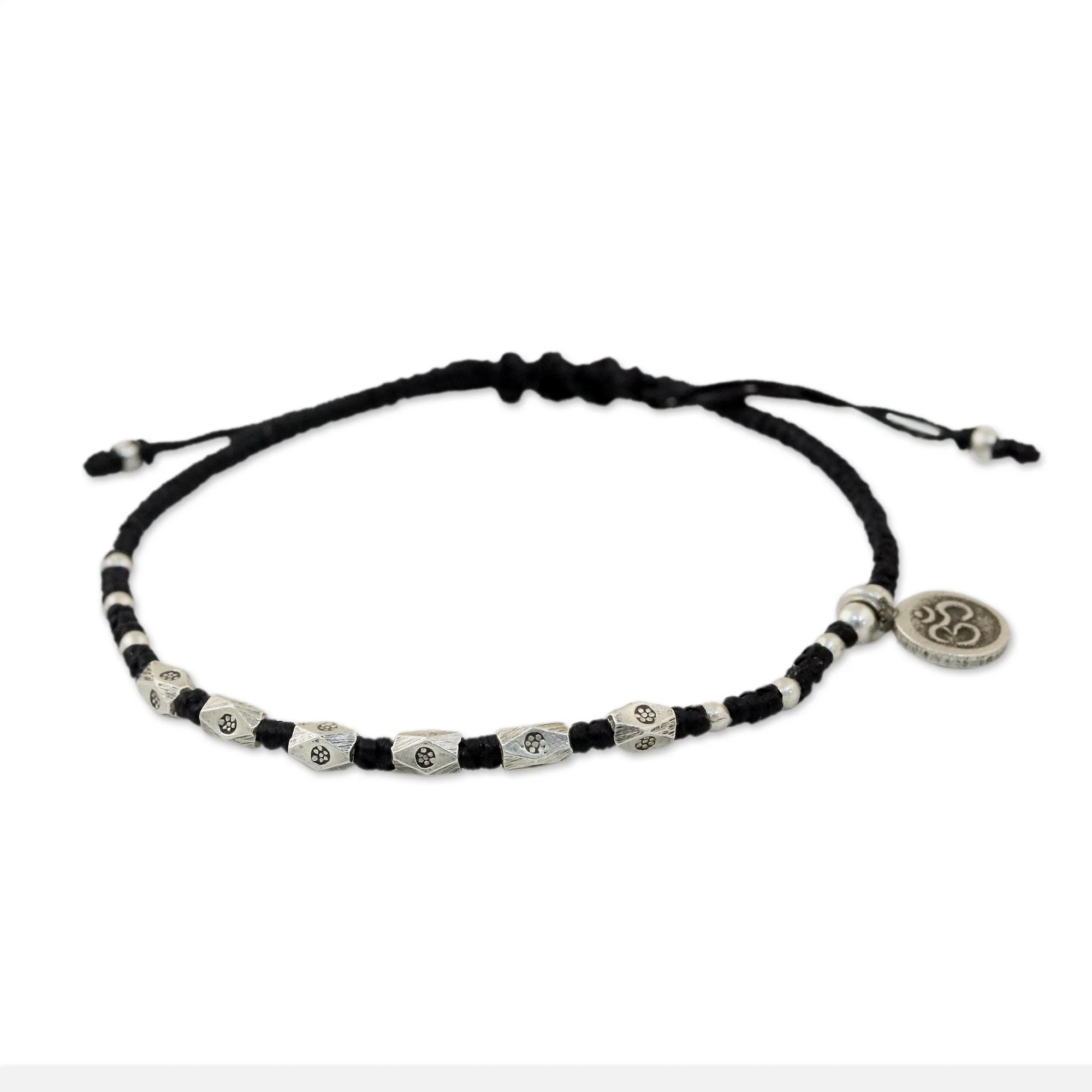 Exquisite Om Karen Silver Adjustable Beaded Om Bracelet from Thailand - Image 2