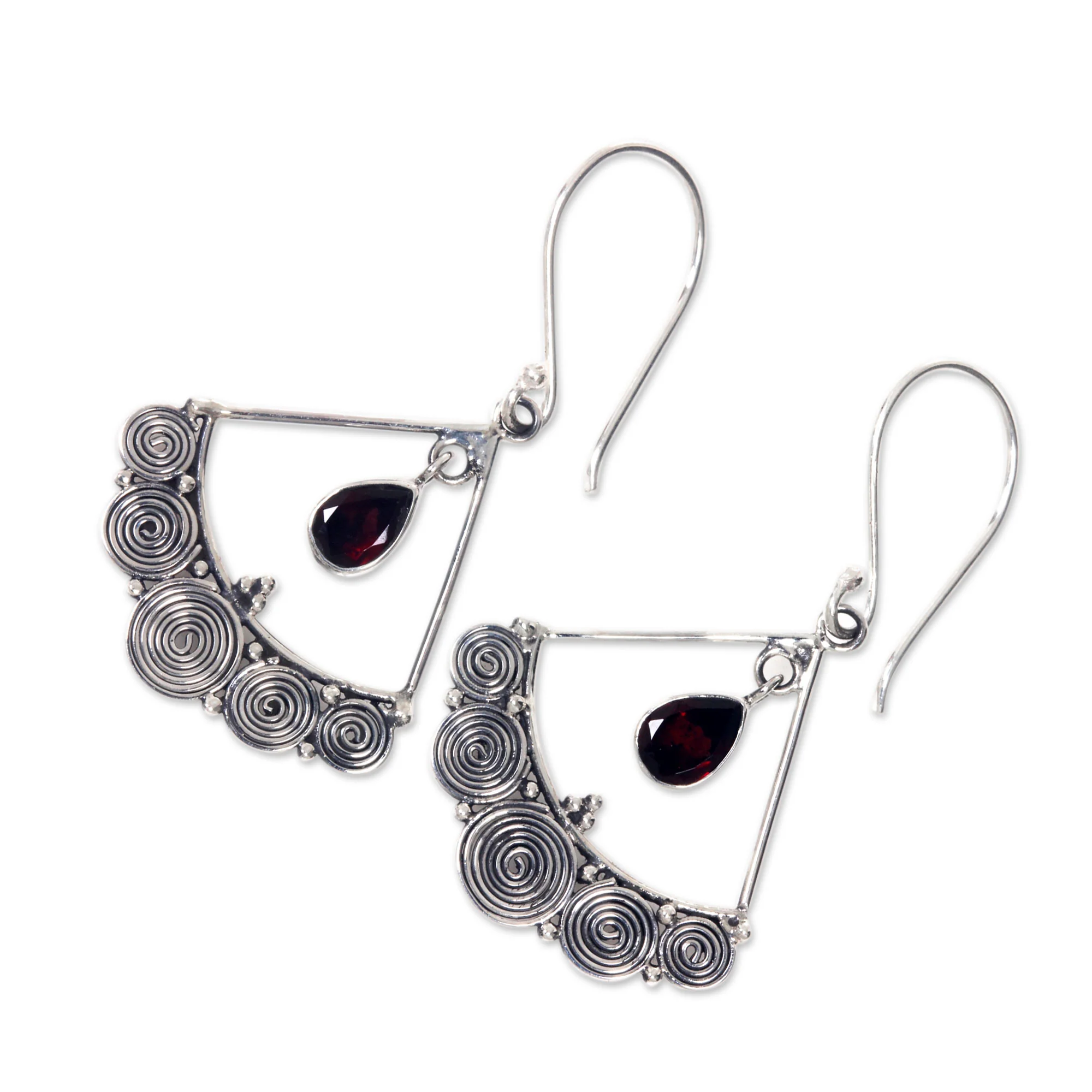 Fabulously Feminine Sterling Silver Chandelier Earrings with Garnet - Image 3