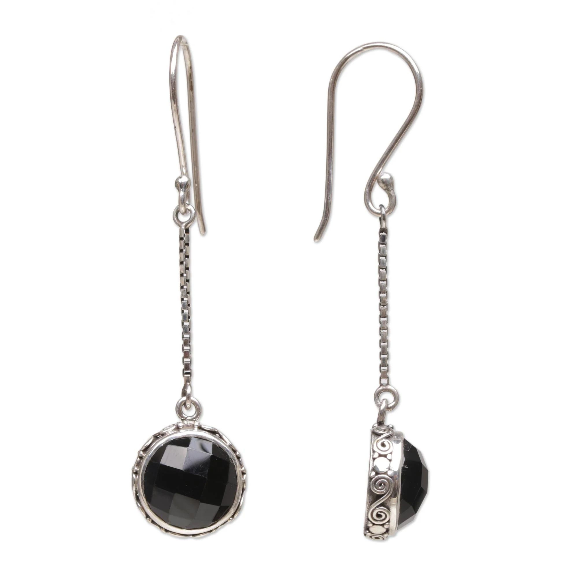 Faces of Night Onyx and Sterling Silver Dangle Earrings - Image 5