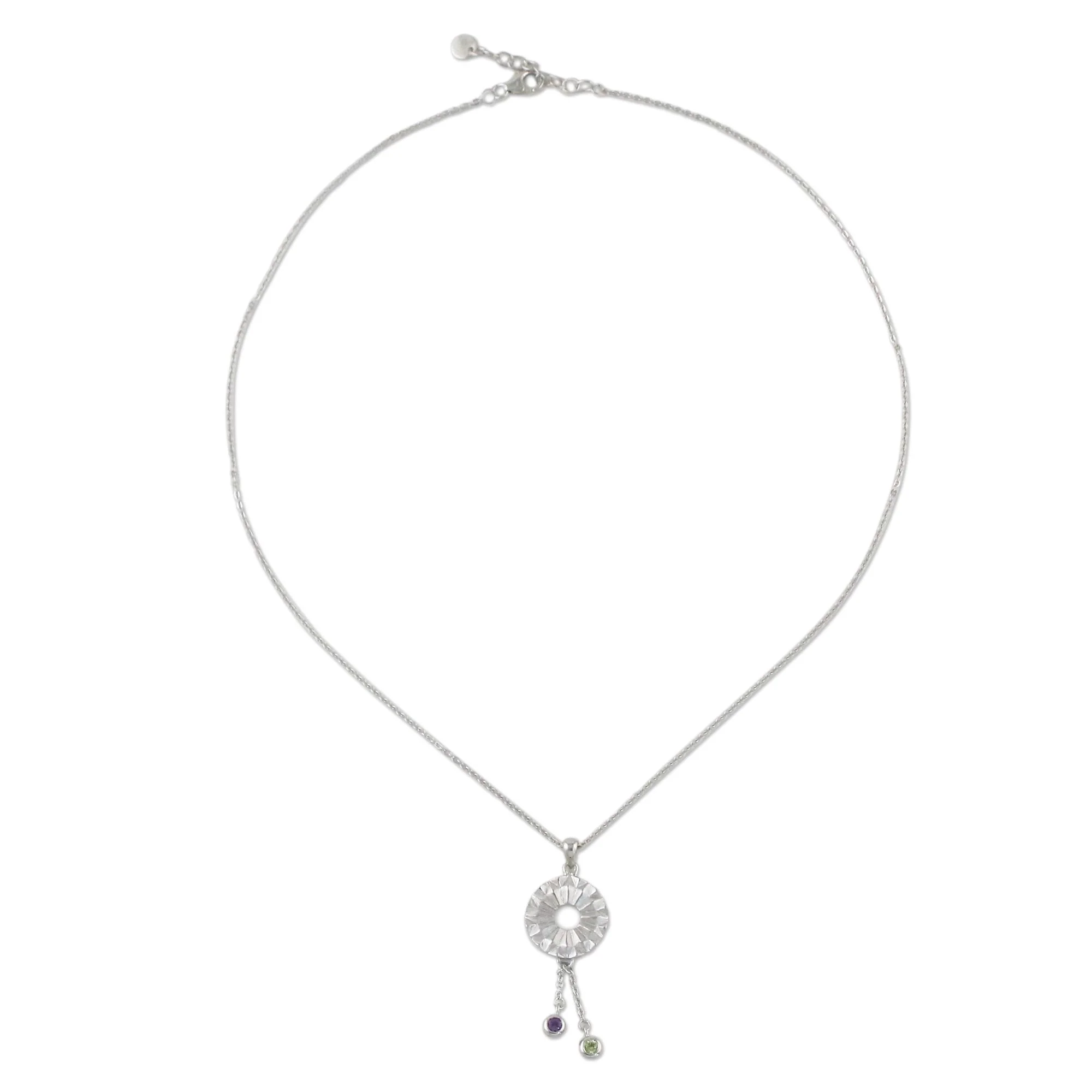Facet Fascination Amethyst and Peridot Sterling Silver Circle Pendant Necklace - Image 2