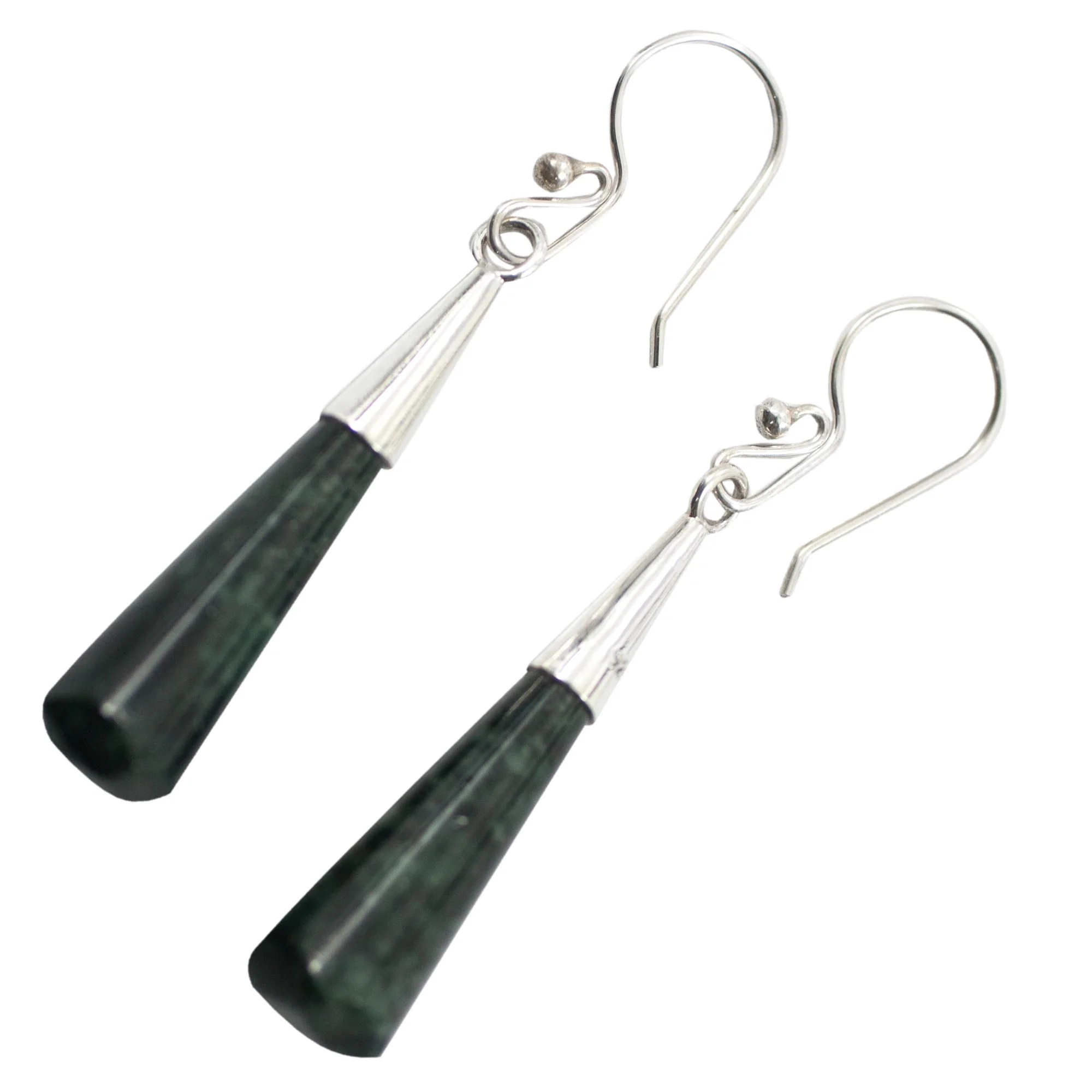 Faceted Green Droplet Handcrafted Sterling Silver Dangle Jade Earrings - Image 2