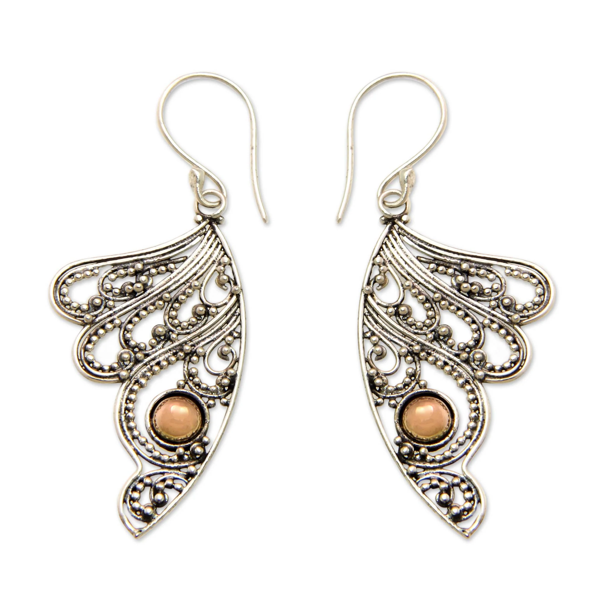 Fairy's Flight Sterling Silver Wing Earrings with 18k Gold Plated Accents - Image 2