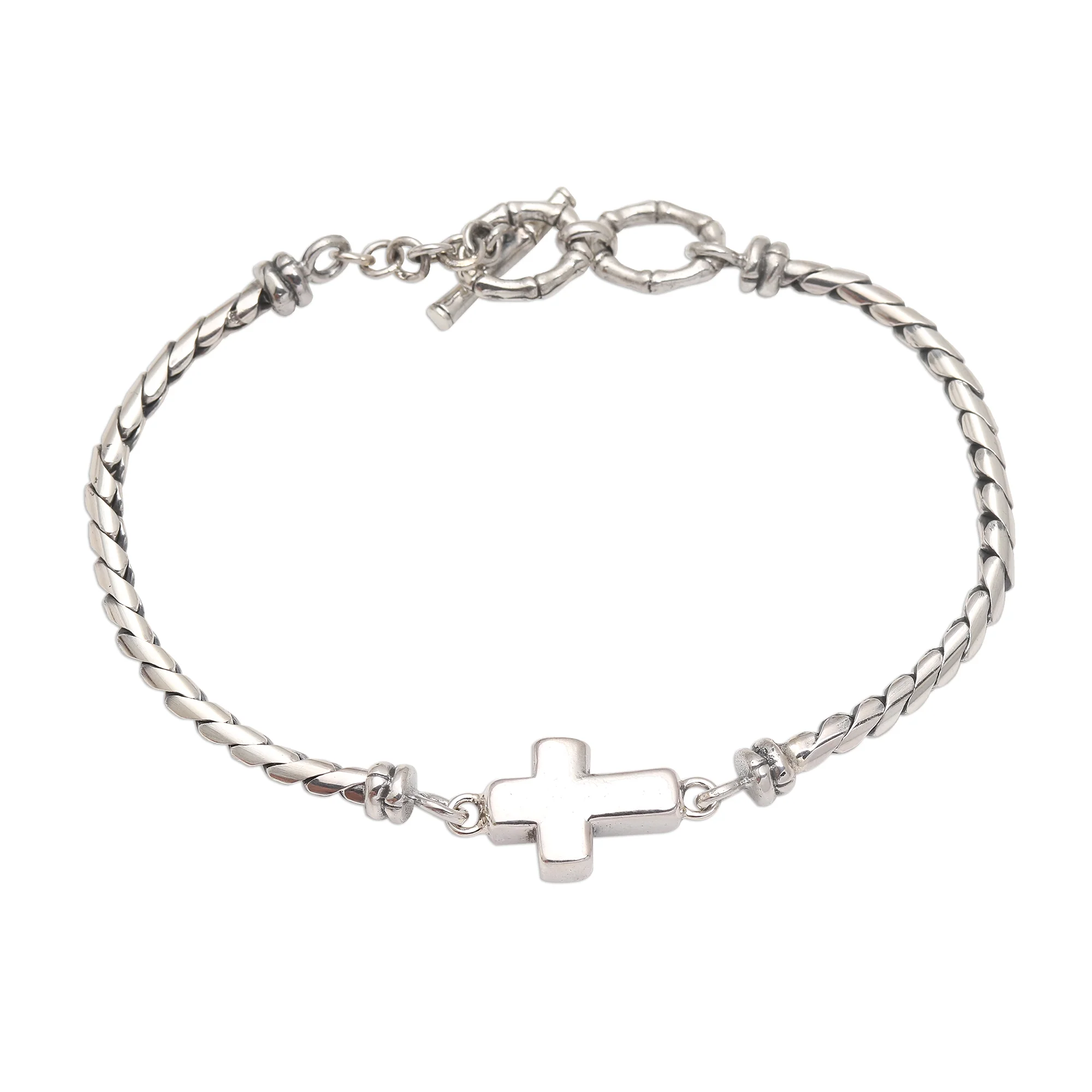 Faith Above All Sterling Silver Cross Pendant Bracelet - Image 2