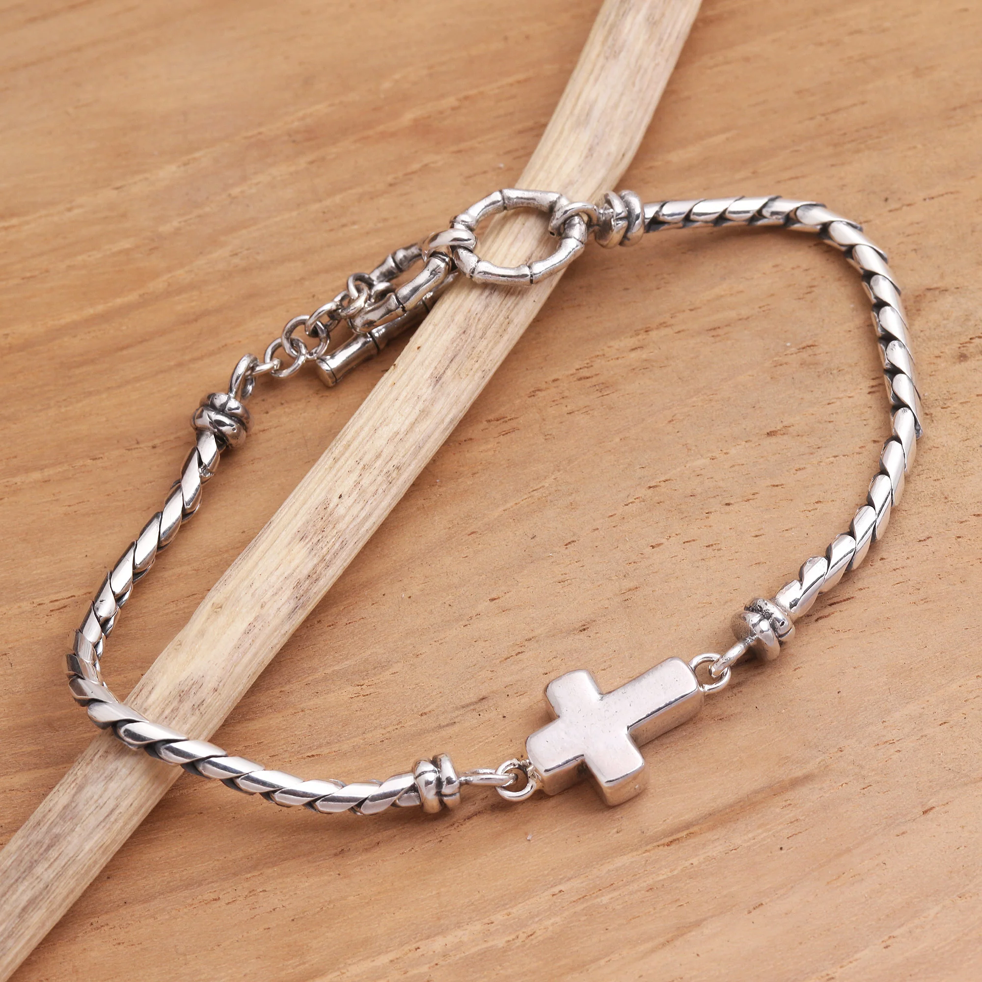 Faith Above All Sterling Silver Cross Pendant Bracelet - Image 3