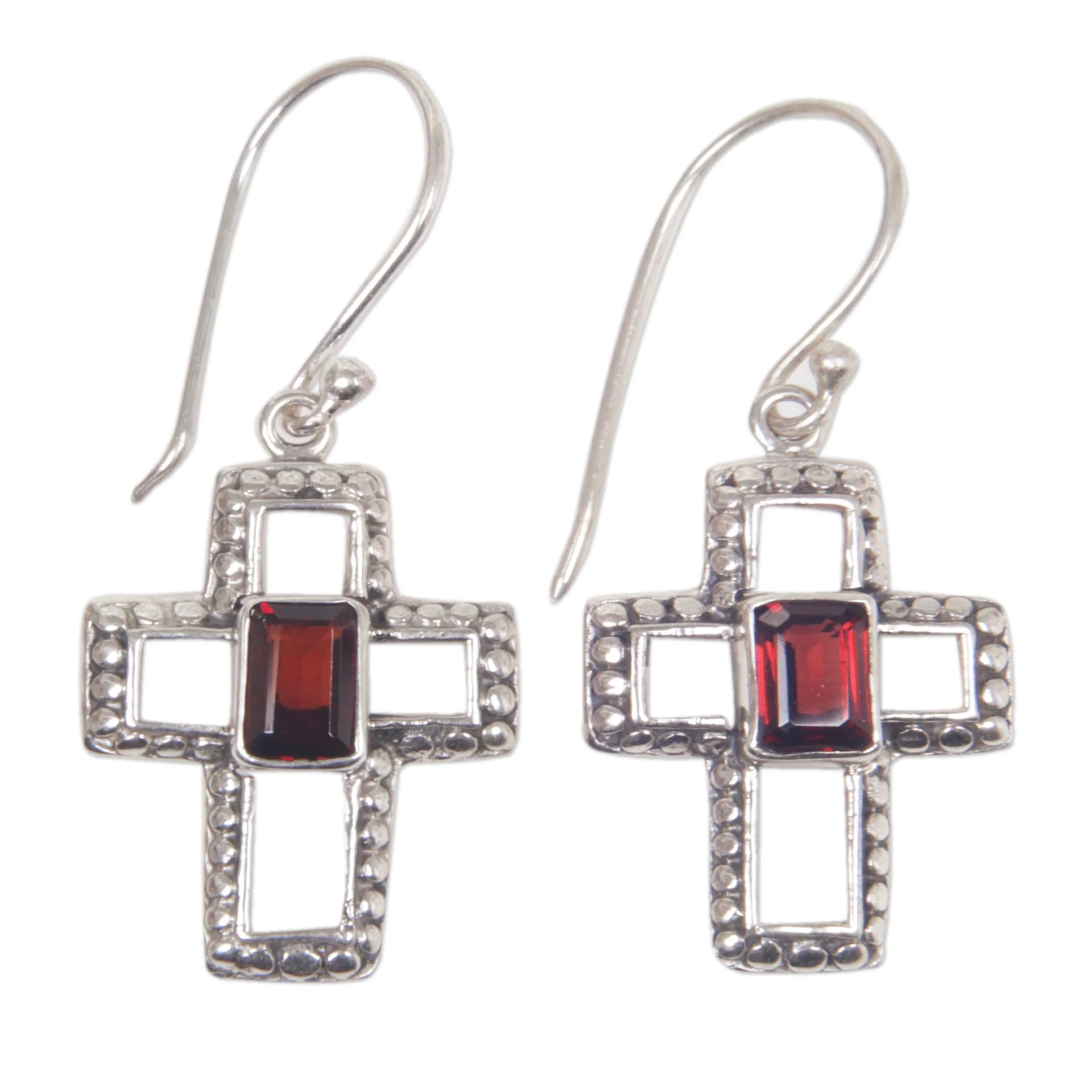 Faith Everlasting Sterling Silver and Garnet Cross Dangle Earrings Indonesia - Image 2