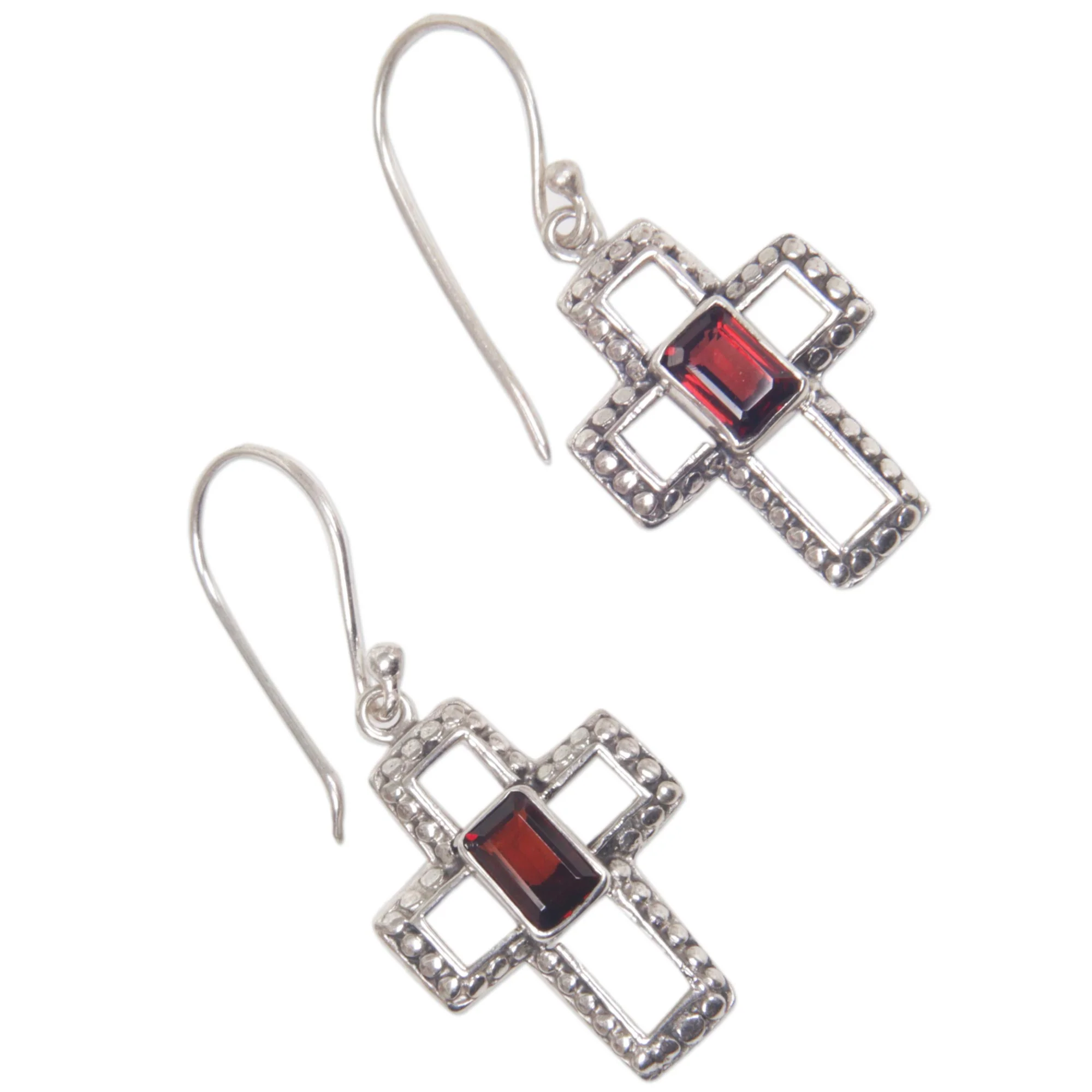 Faith Everlasting Sterling Silver and Garnet Cross Dangle Earrings Indonesia - Image 3