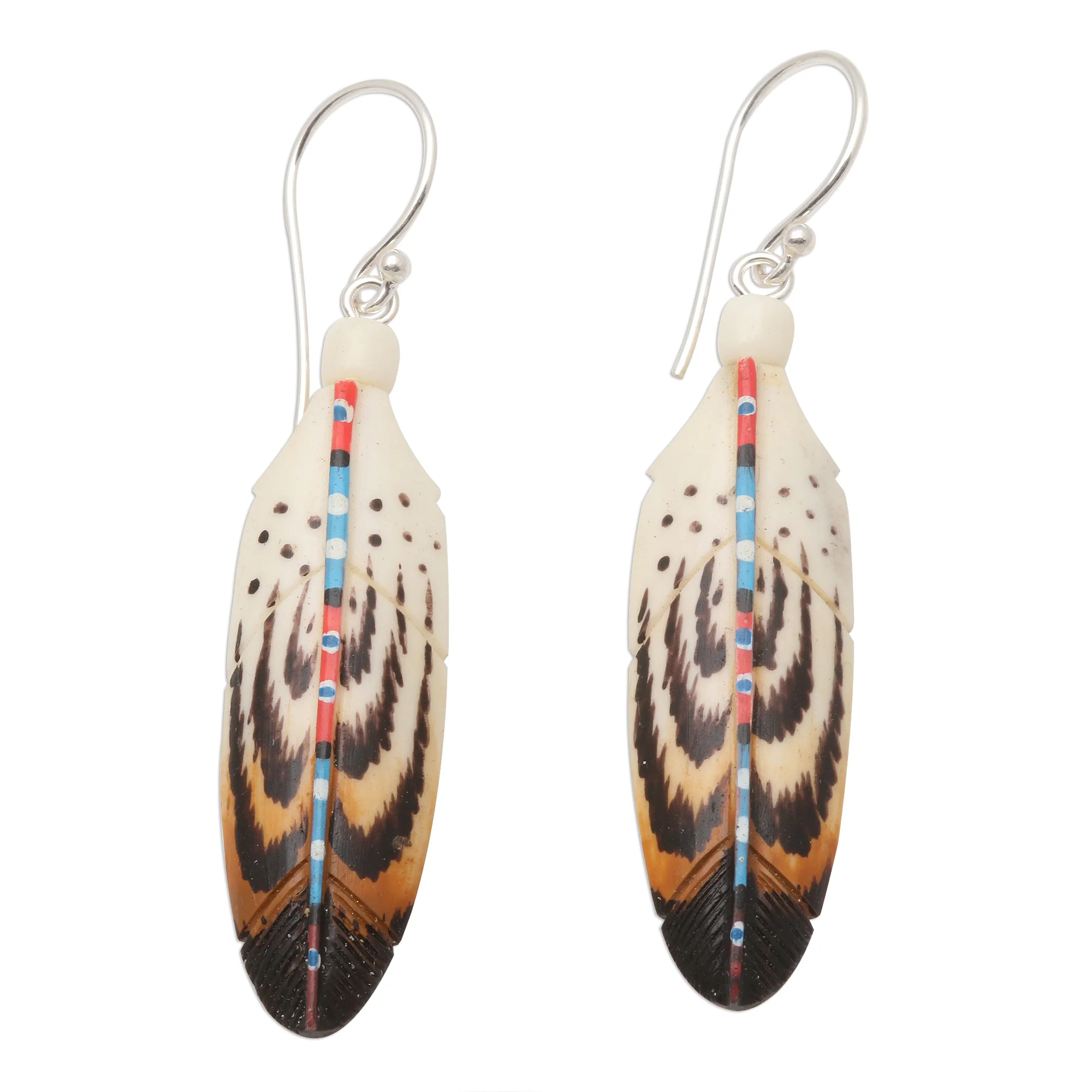 Falcon Feather Handcrafted Carved Bone Falcon Feather Theme Earrings - Image 2