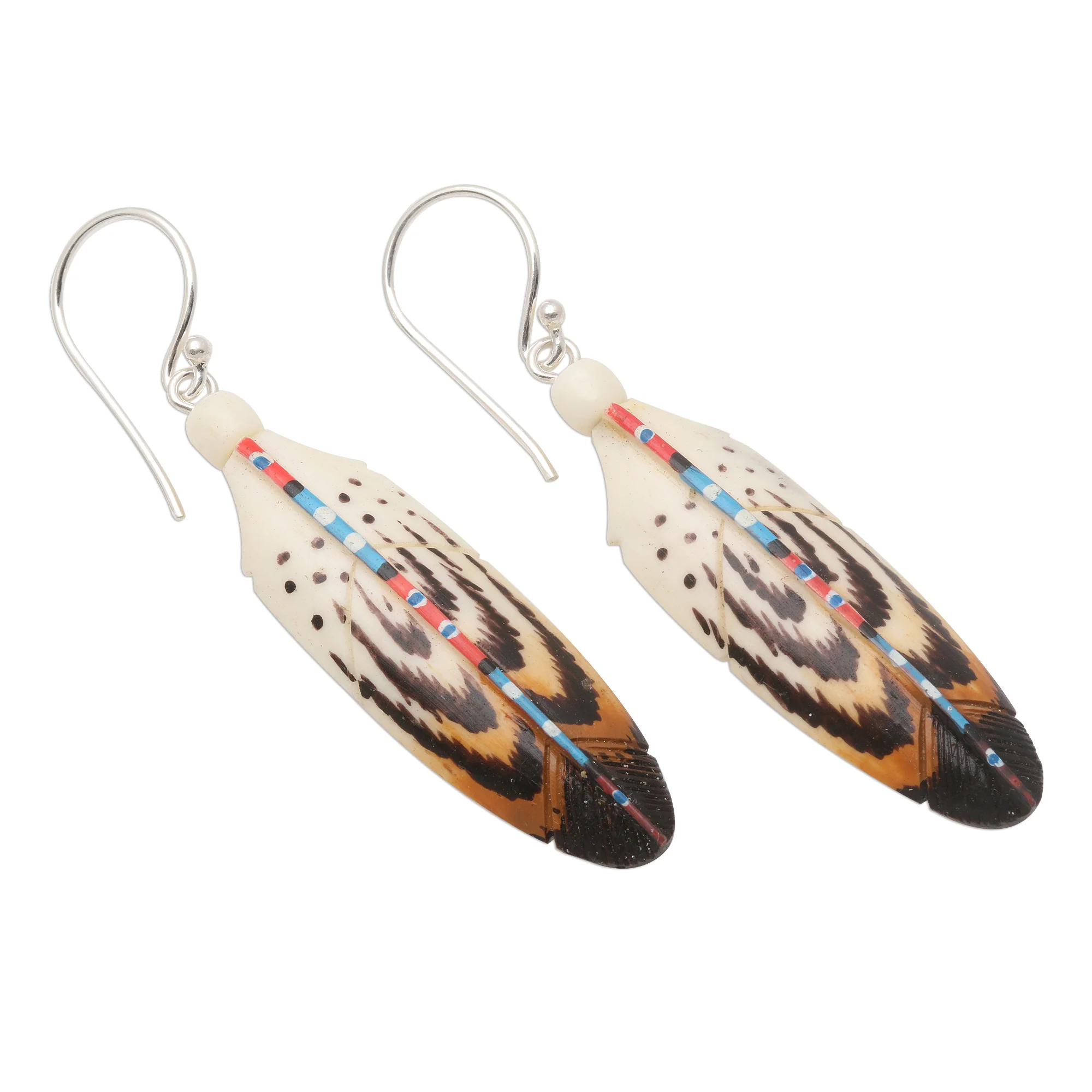 Falcon Feather Handcrafted Carved Bone Falcon Feather Theme Earrings - Image 4