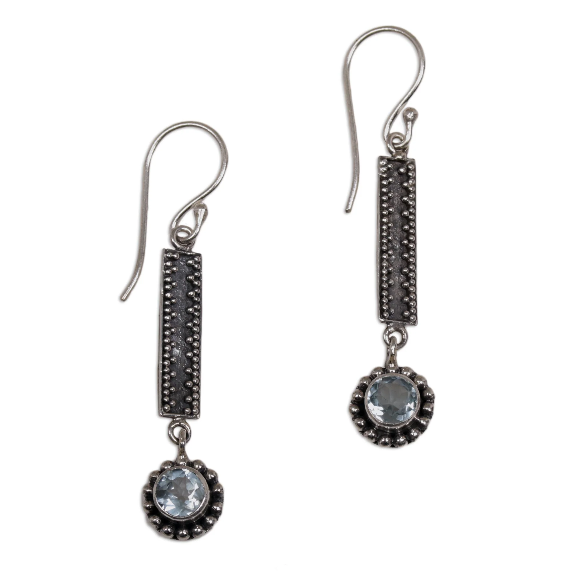 Falling Raindrops Sterling Silver and Blue Topaz Dangle Earrings from Bali - Image 2