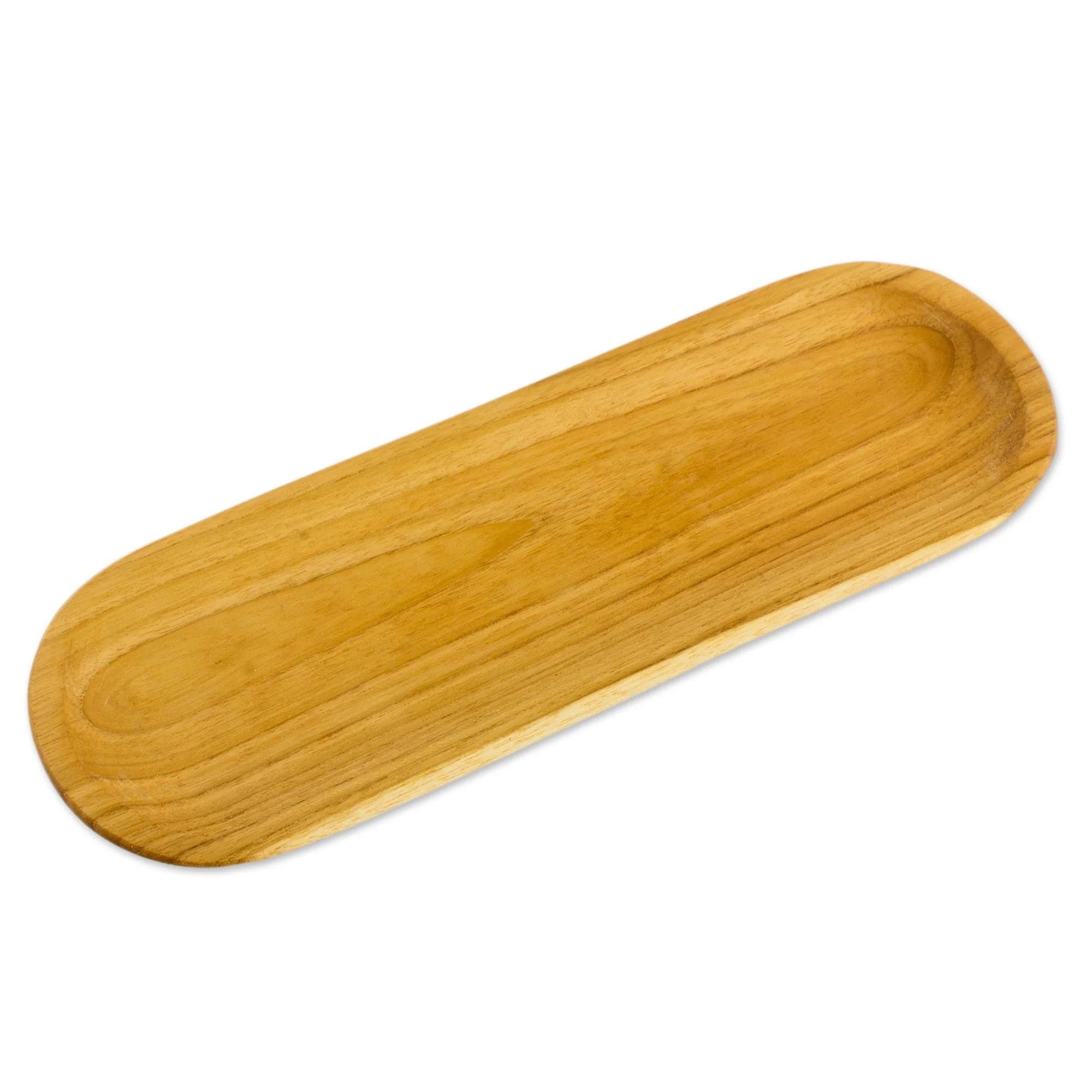 Family Style Handcrafted Natural Grain Teak Wood Long Serving Tray - Image 2
