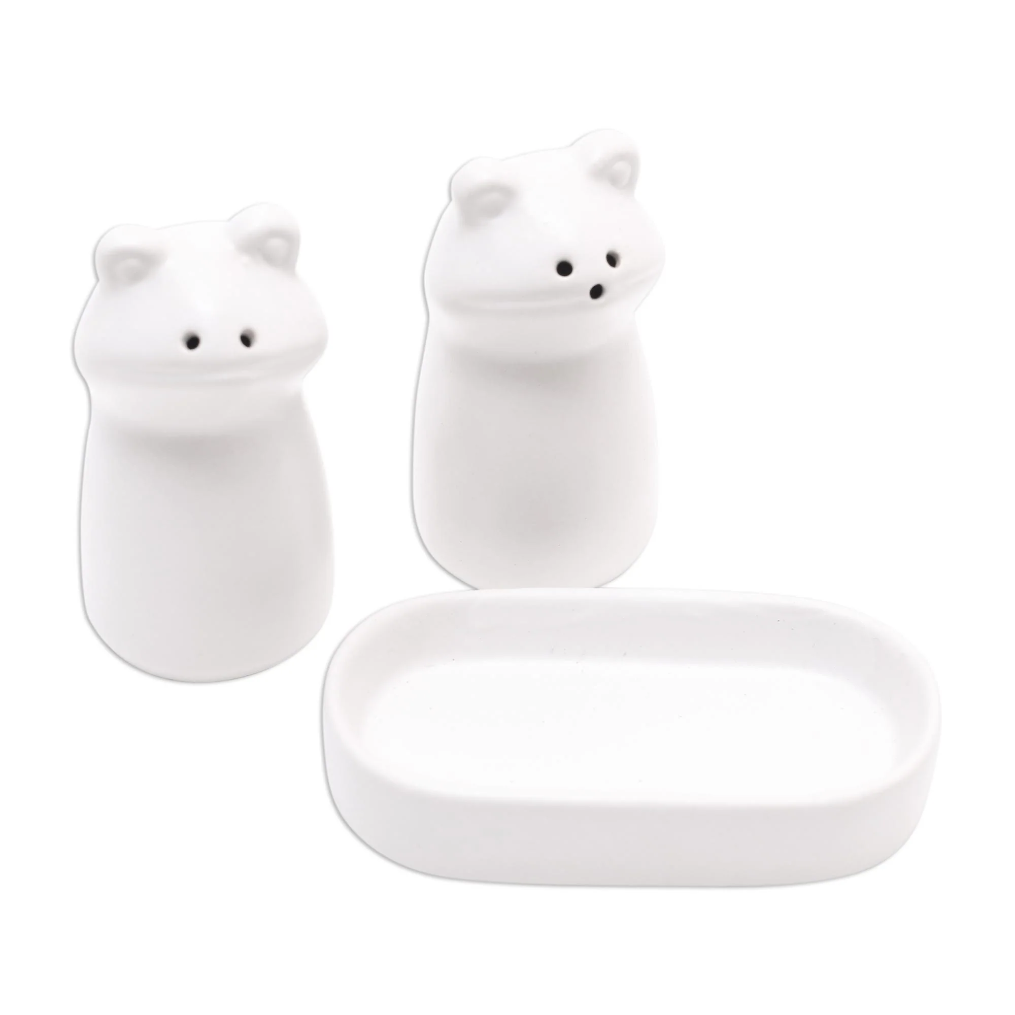 Fanciful Frogs in White Matte White Ceramic Frog Salt and Pepper Shakers with Tray - Image 5