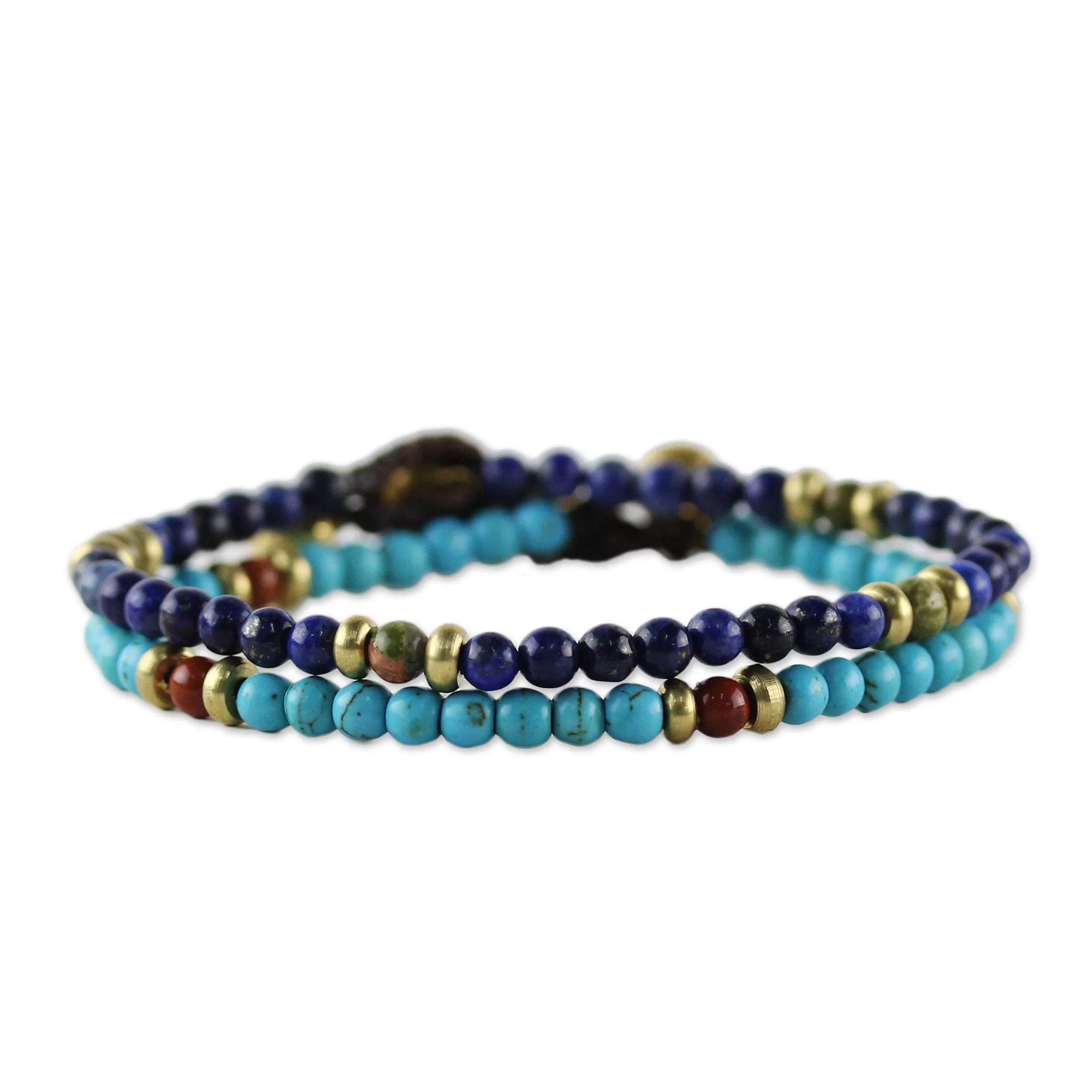 Fantastic Blue Two Jasper and Unakite Multi-Gem Beaded Bracelets - Image 5
