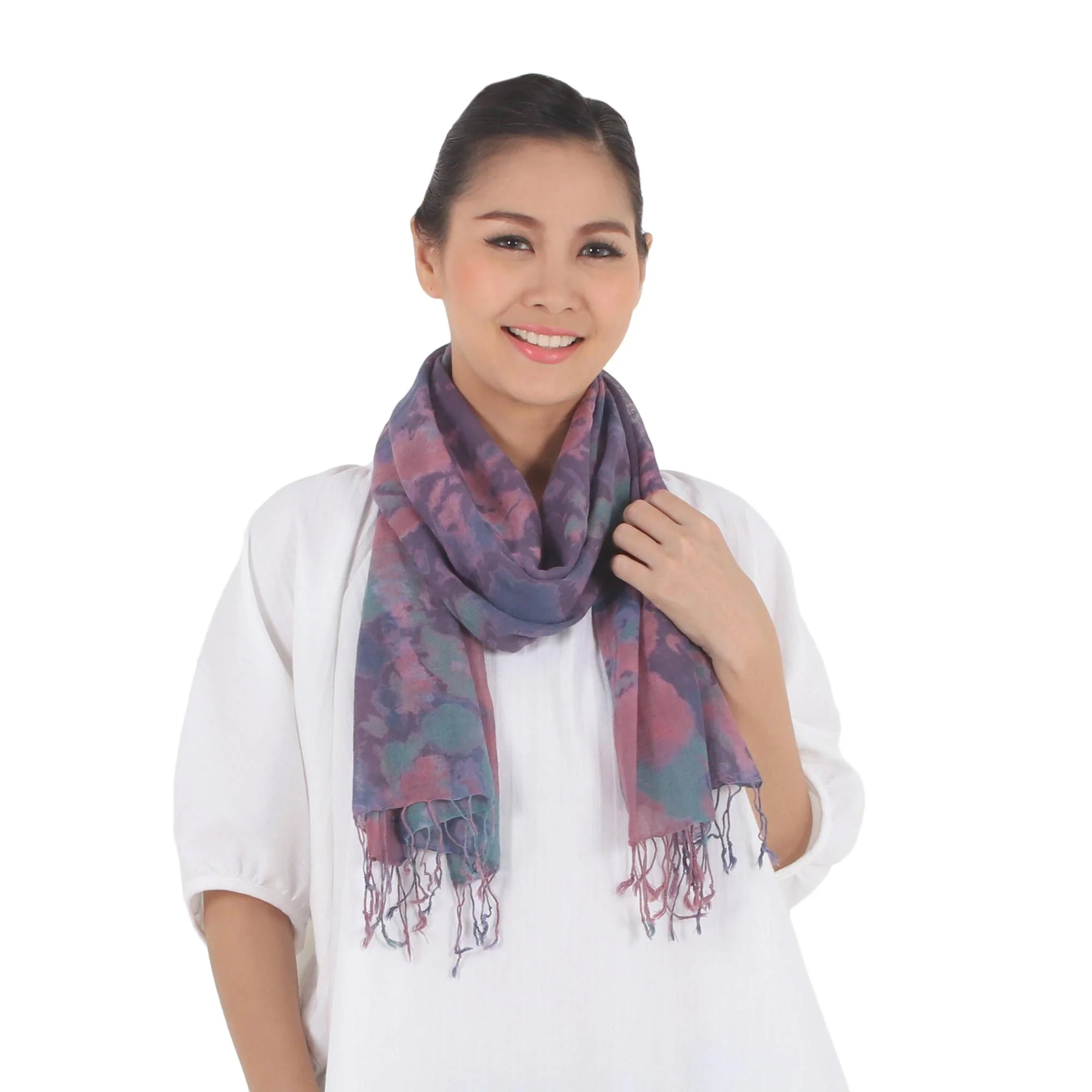 Fantastic Colors Tied-Dyed Cotton Wrap Scarf in Pink and Purple from Thailand - Image 2