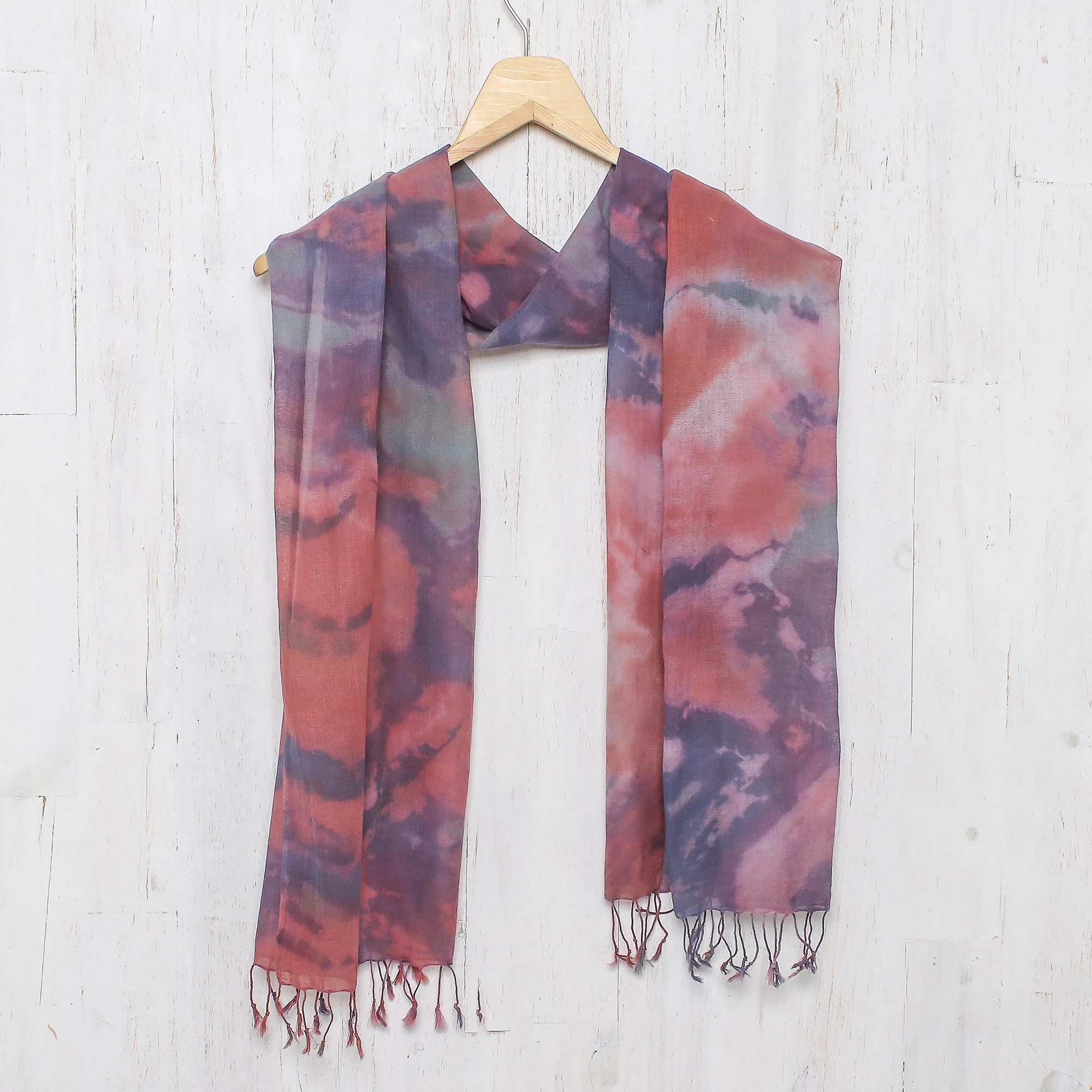 Fantastic Colors Tied-Dyed Cotton Wrap Scarf in Pink and Purple from Thailand - Image 3