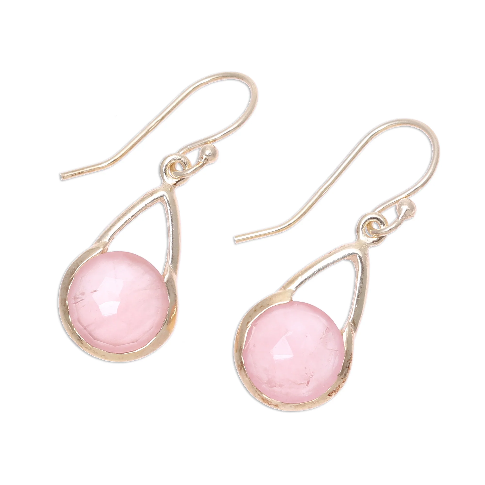 Fantastic Cradles Gold Plated Rose Quartz Dangle Earrings from India - Image 4