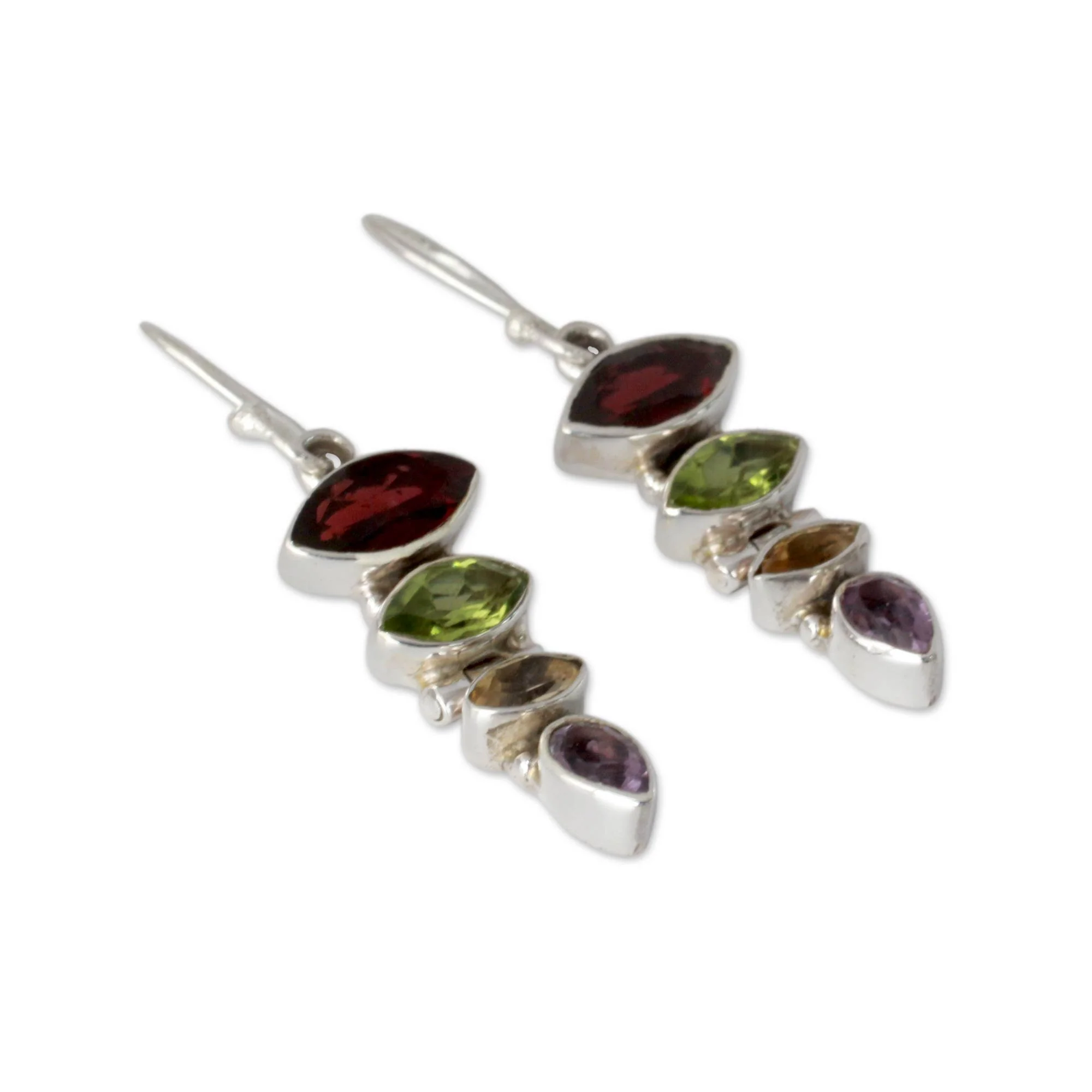 Fantastic Quartet Gemstone Dangle Earrings with Garnet and Peridot - Image 3