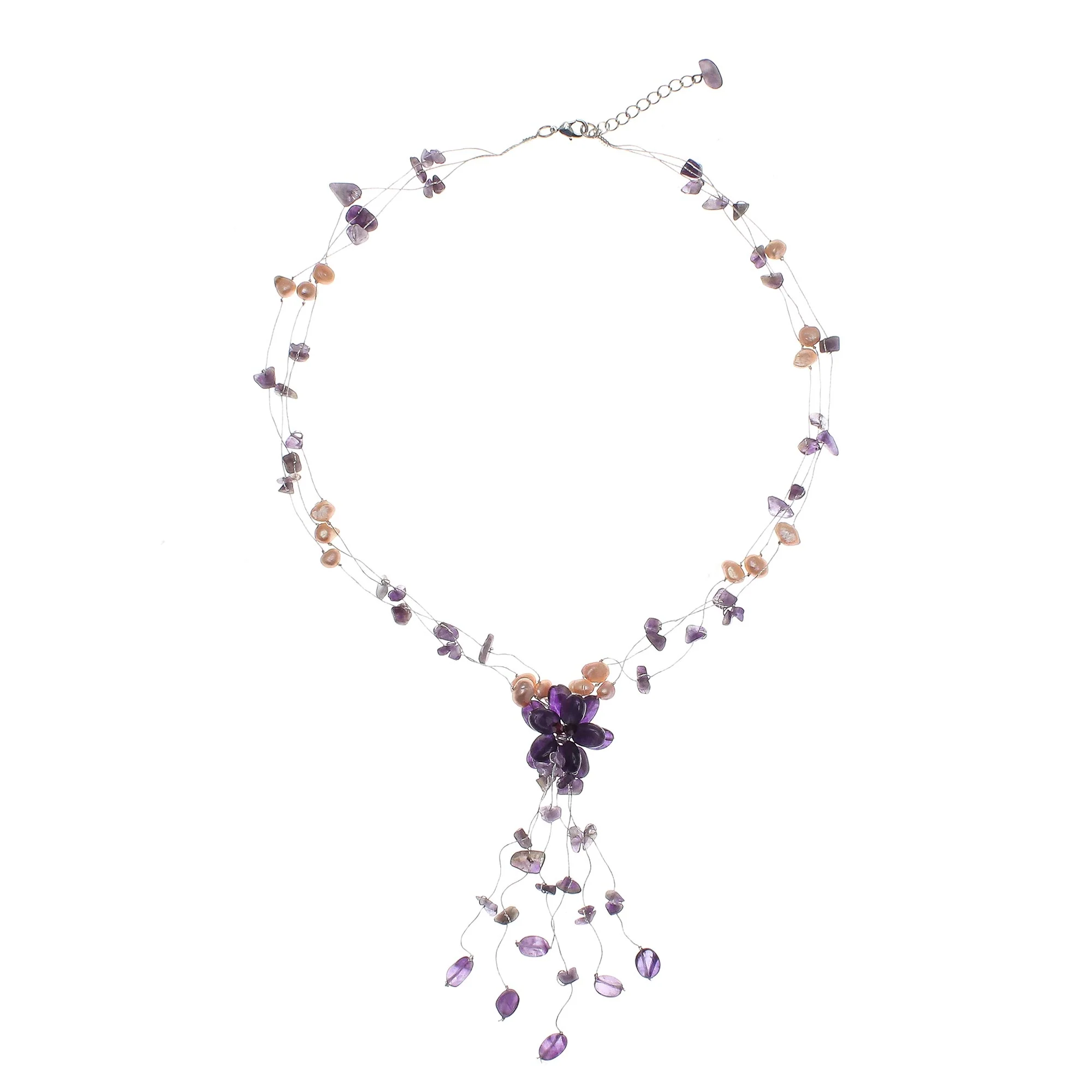 Fantasy Amethyst & Pearl Necklace with Flower Pendant - Image 2