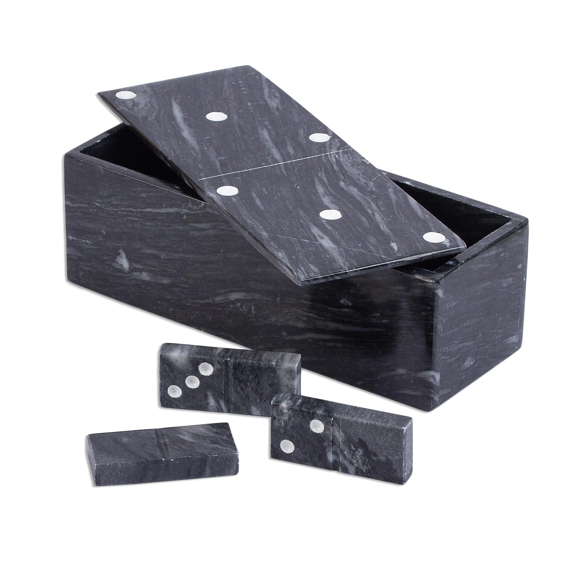 Fascinating Challenge Dark Grey Marble Domino Set with Storage Box (9 Inch) - Image 3