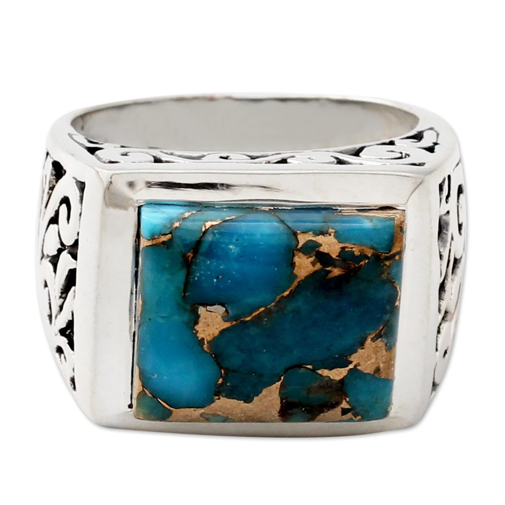 Fascination Hand Crafted Sterling Silver Composite Turquoise Ring - Image 2