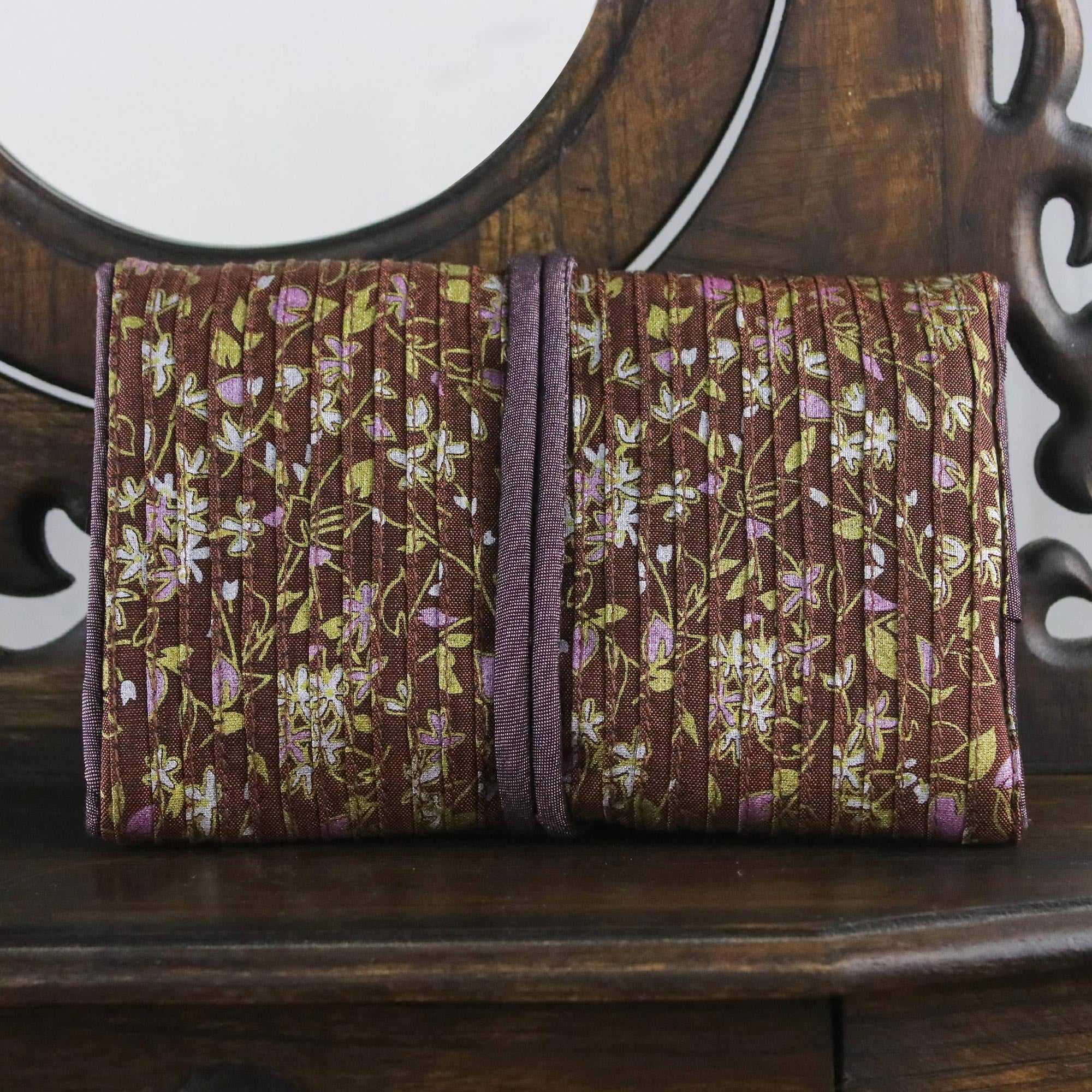 Fashion Garden Rayon and Silk Blend Jewelry Roll in Brown from Thailand - Image 3