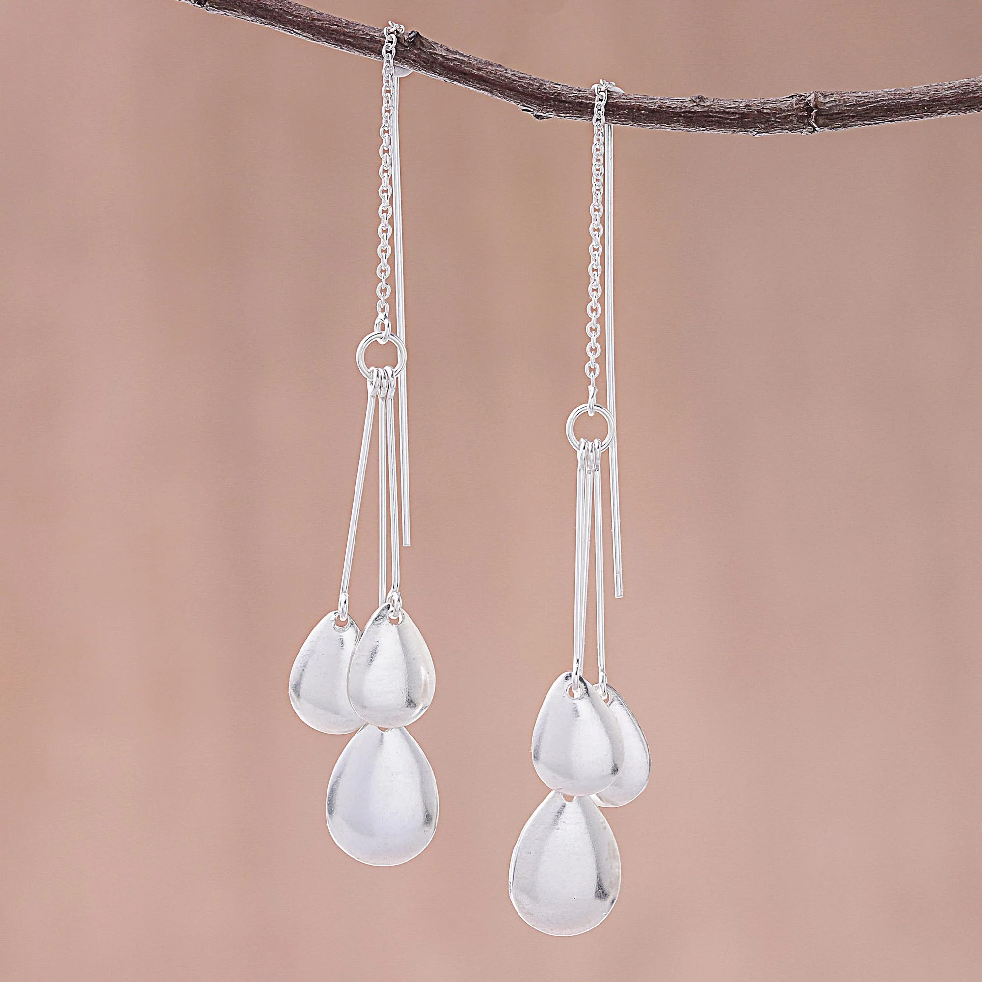 Fashionable Drops Drop-Pattern Sterling Silver Dangle Earrings from Thailand