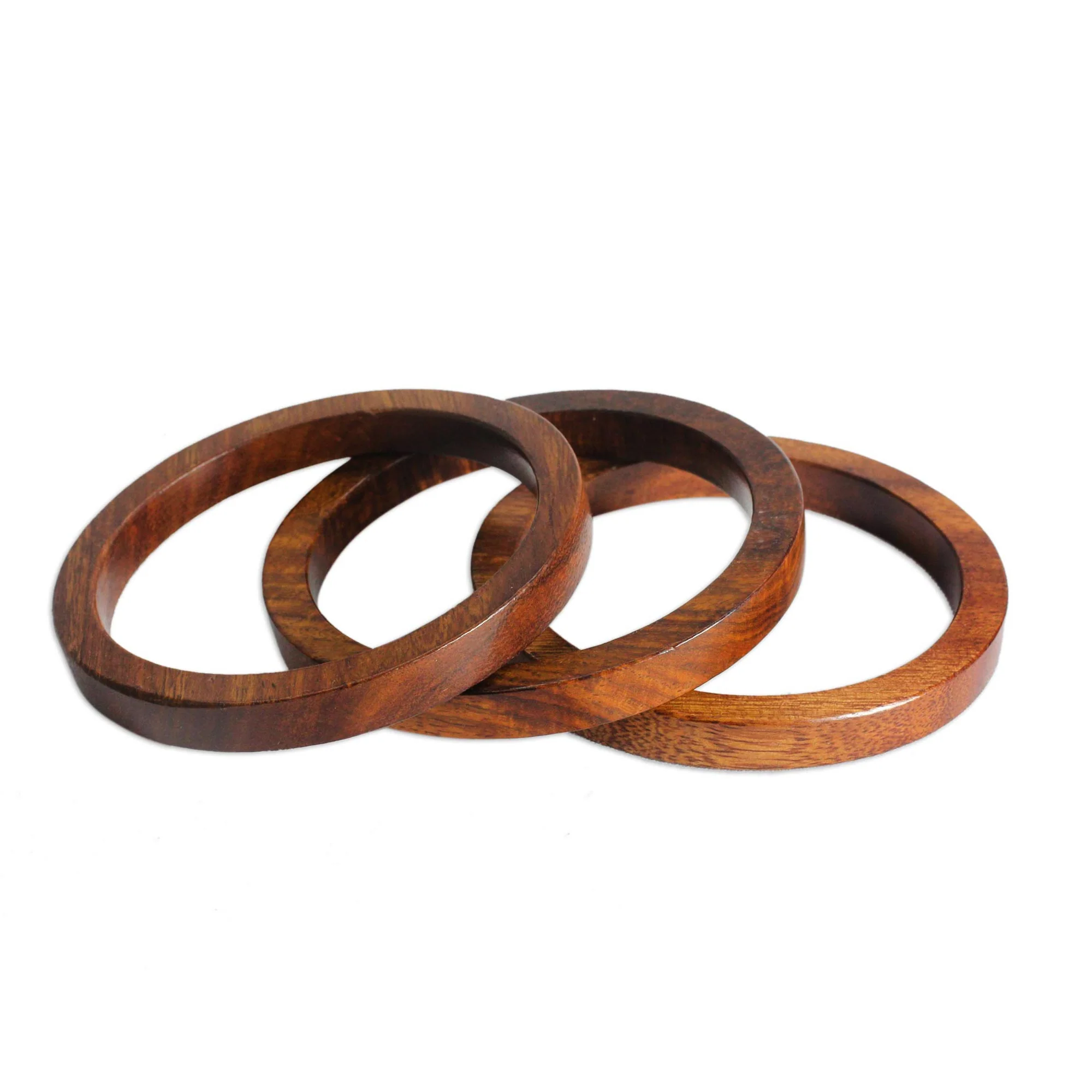 Fashionable Trio Set of 3 Hand-Carved Mango Wood Bangle Bracelets from India - Image 2
