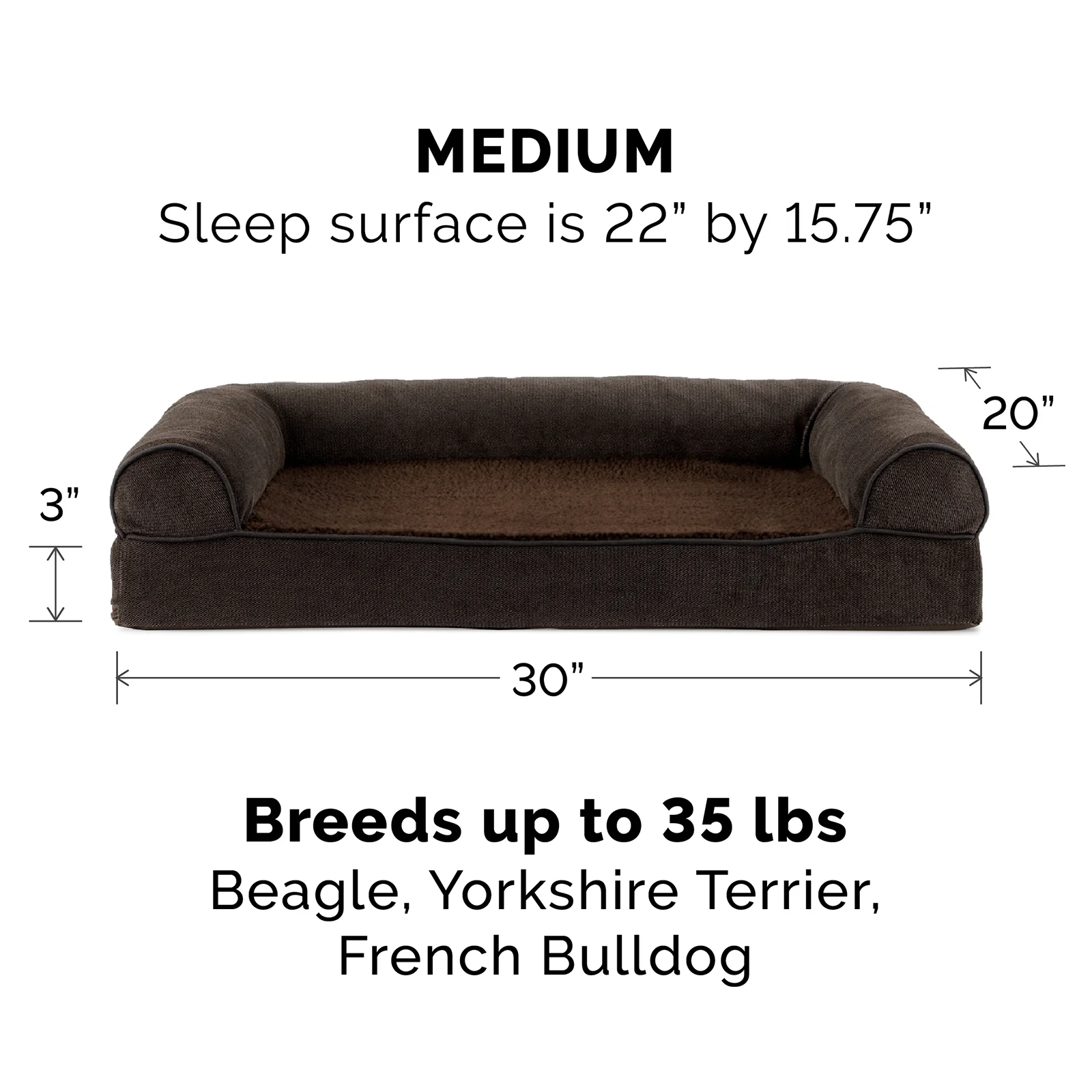 Faux Fleece & Chenille Couch Sofa-Style Pet Bed - Image 2