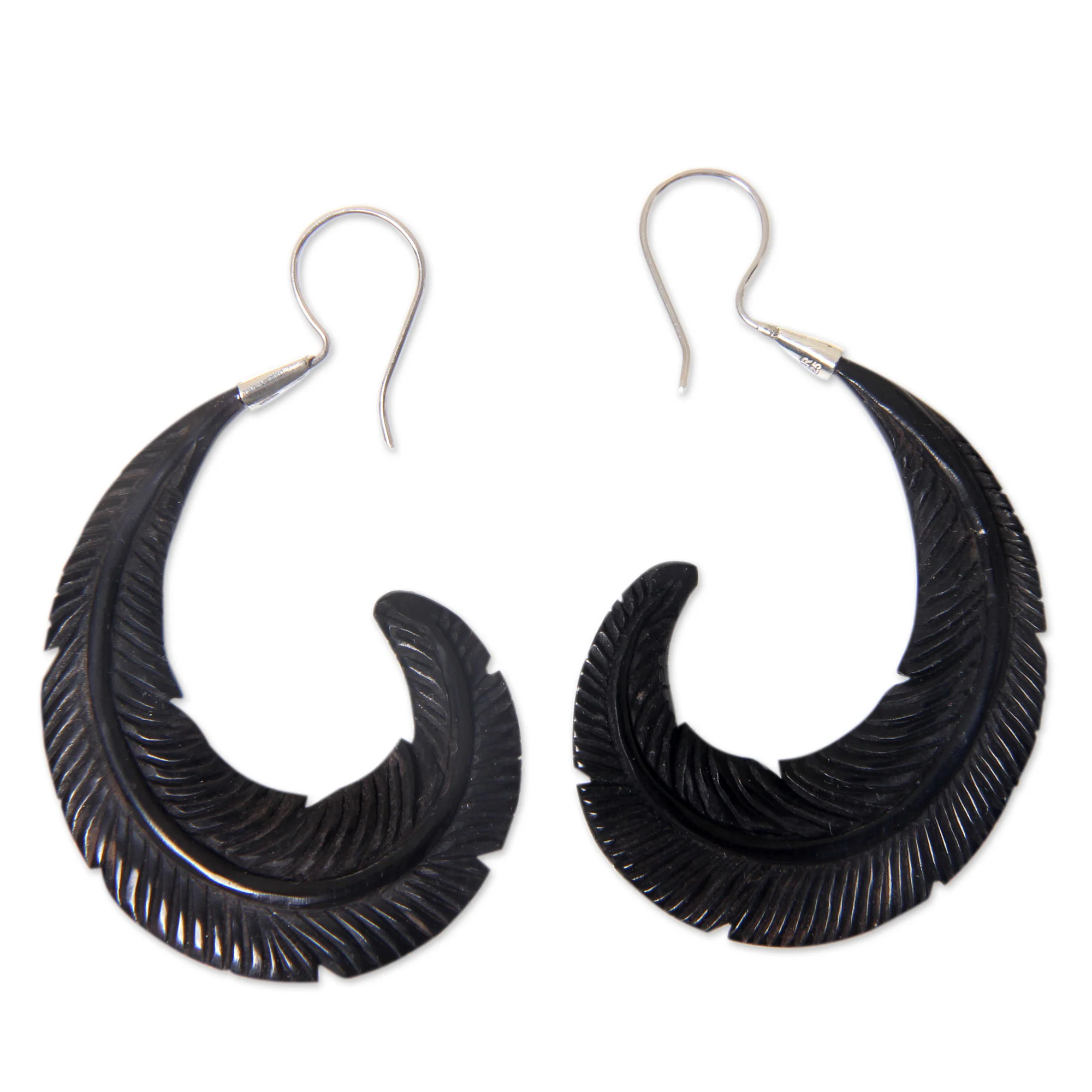 Feather Modern Water Buffalo Horn Earrings with Silver Hooks - Image 2