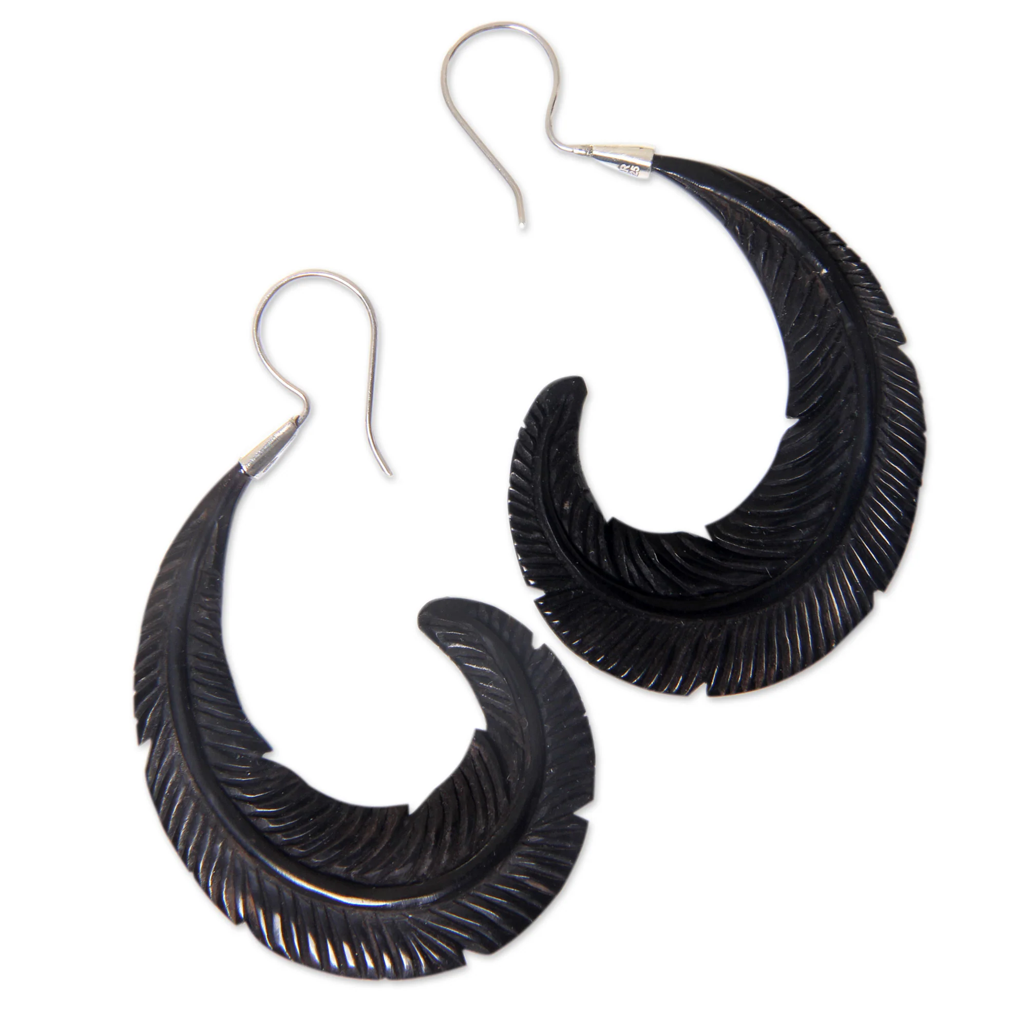 Feather Modern Water Buffalo Horn Earrings with Silver Hooks - Image 3