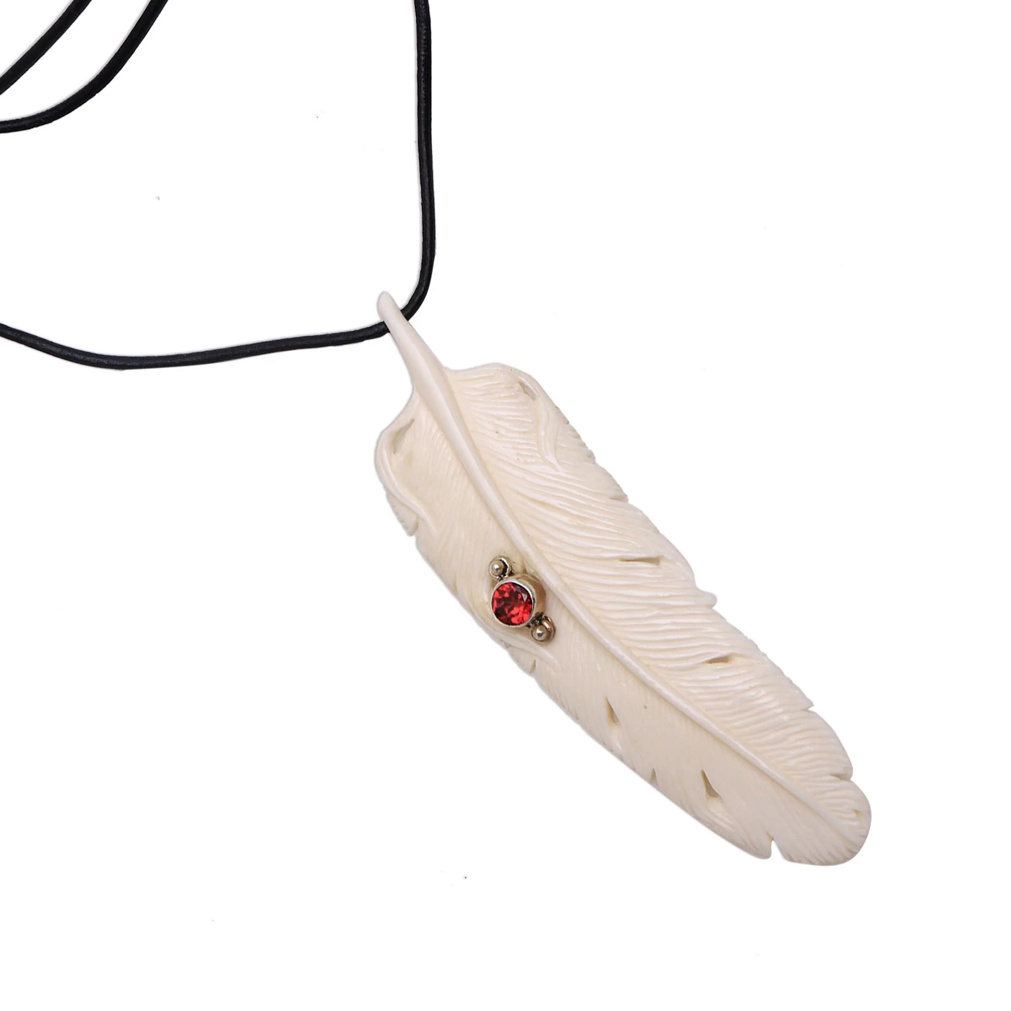 Feather Soul Garnet Silver & Bone Necklace - Image 5