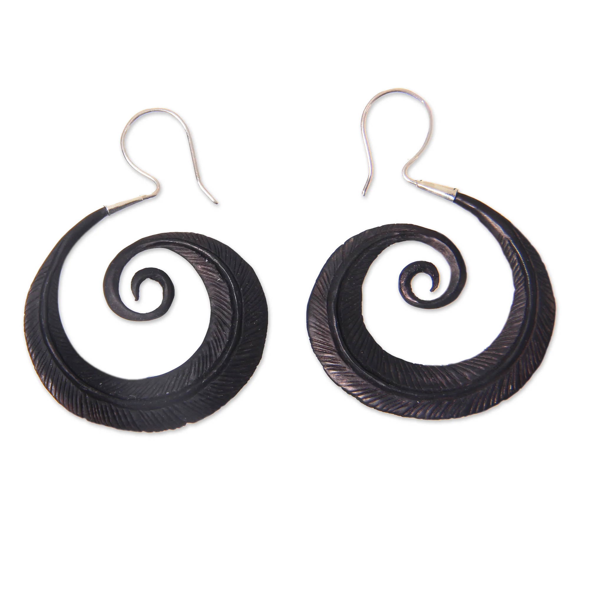 Feather Spiral Sterling Silver Dangle Earrings - Image 2