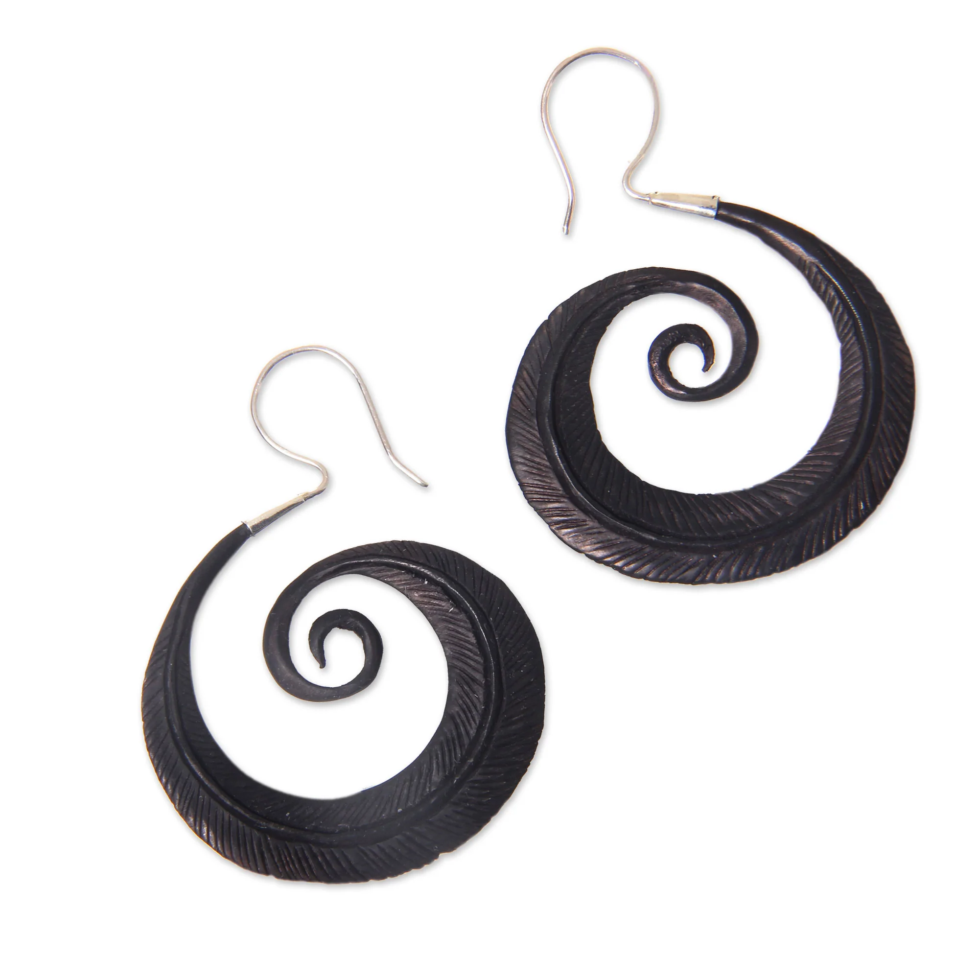 Feather Spiral Sterling Silver Dangle Earrings - Image 3