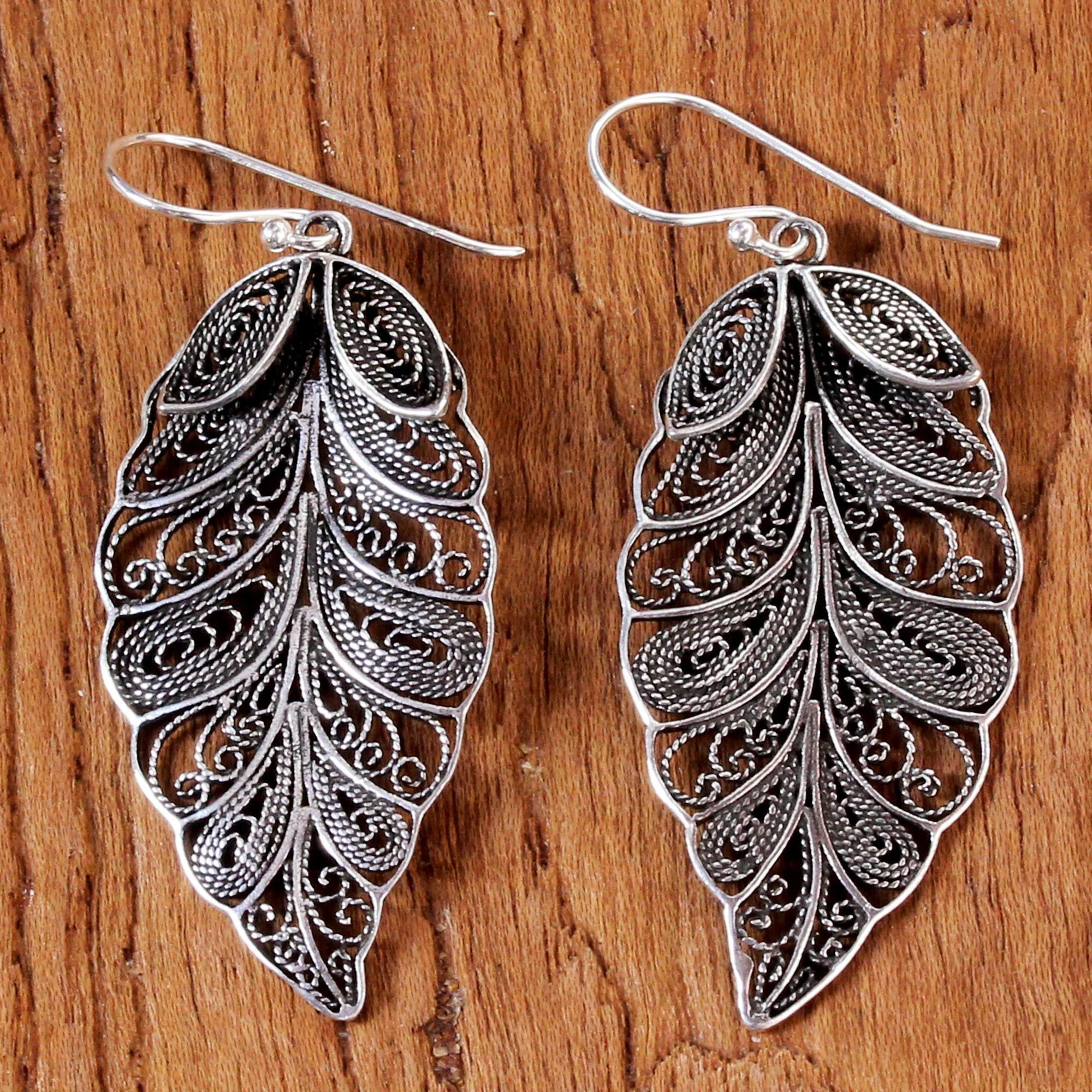 Feathered Leaves Sterling Silver Dangle Earrings - Image 3
