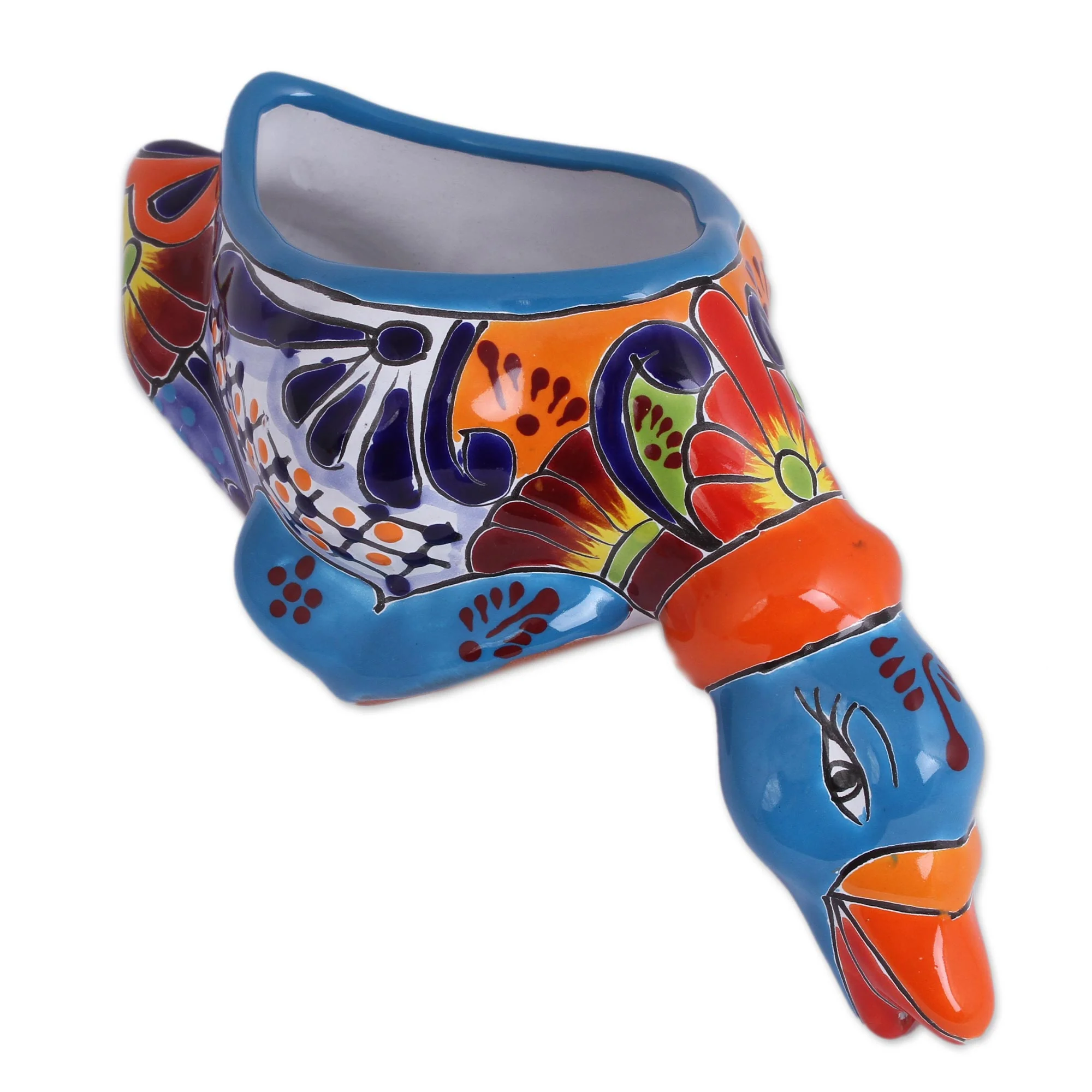 Feeding Duck Hand-Painted Ceramic Duck Flower Pot from Mexico - Image 2