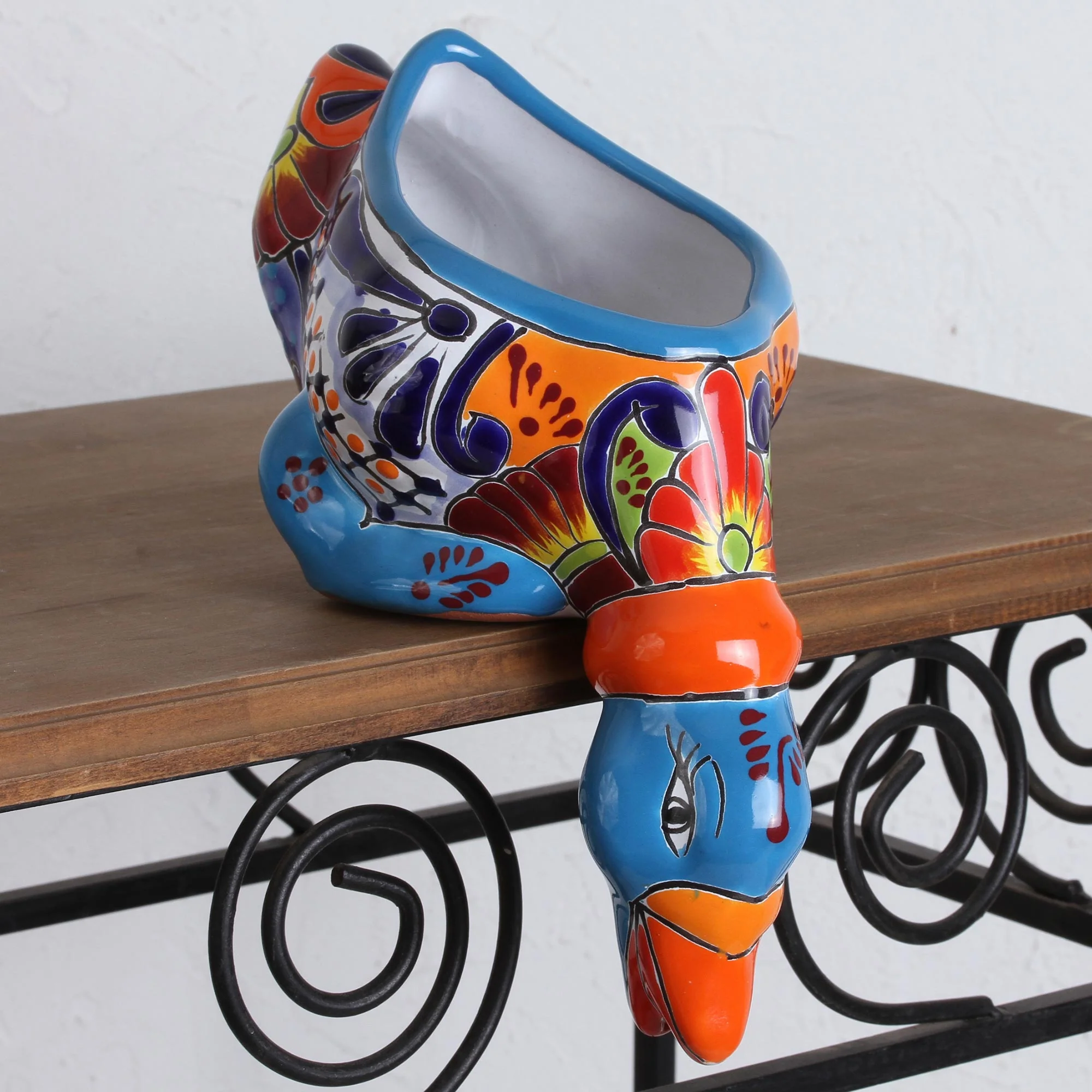 Feeding Duck Hand-Painted Ceramic Duck Flower Pot from Mexico - Image 3