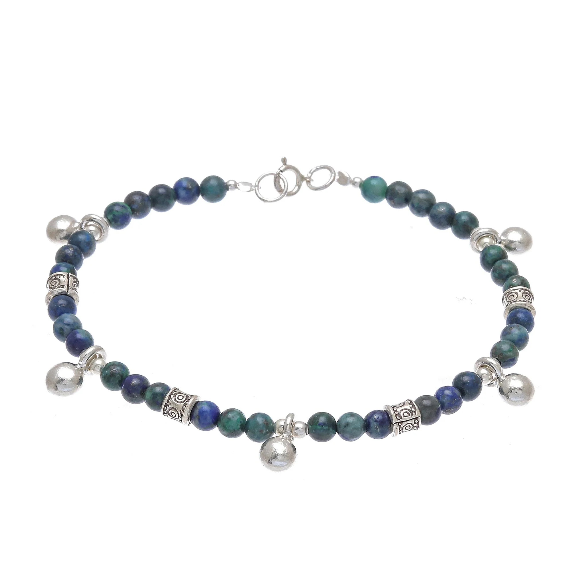 Feeling Loved Azure-Malachite Beaded Charm Bracelet from Thailand - Image 2