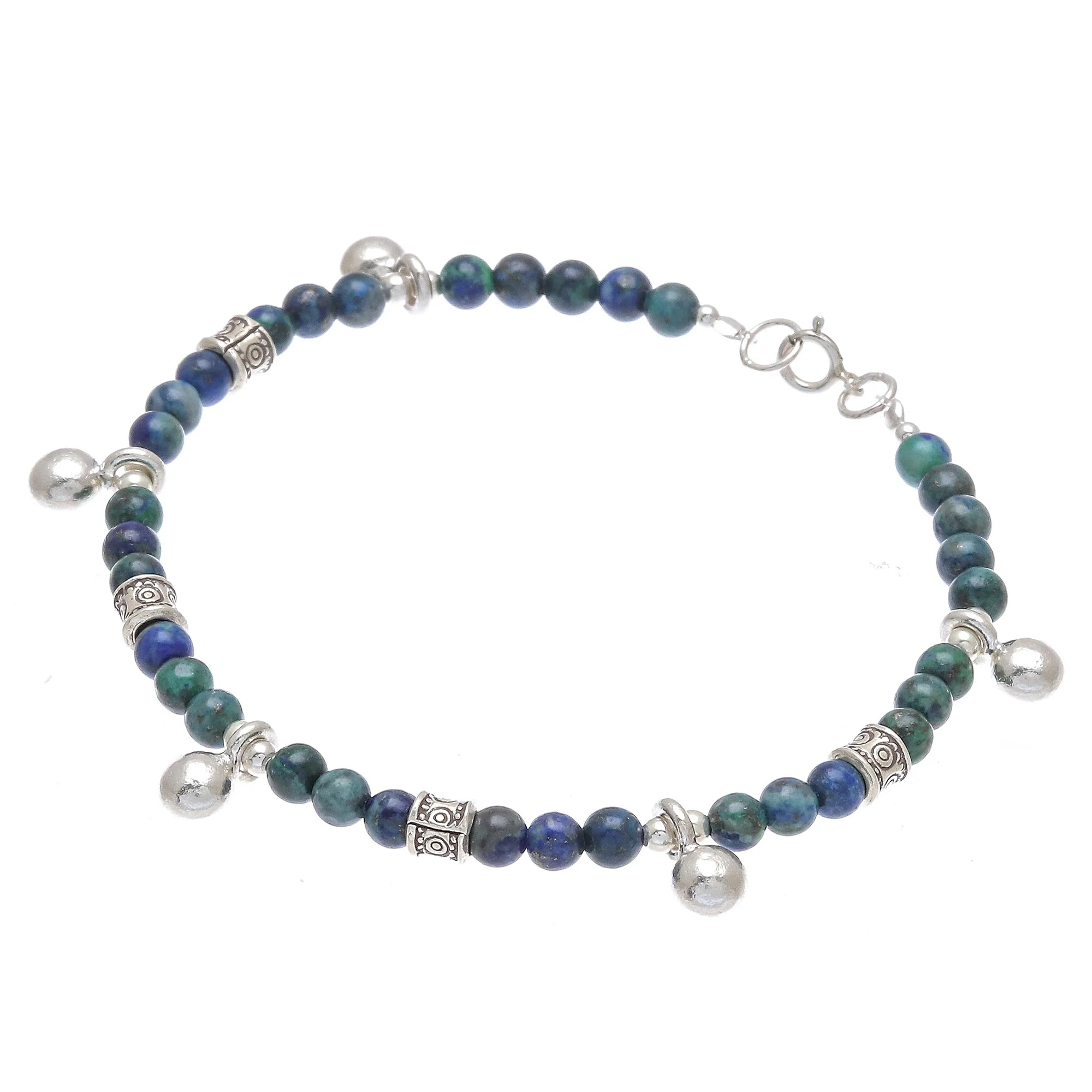 Feeling Loved Azure-Malachite Beaded Charm Bracelet from Thailand - Image 5