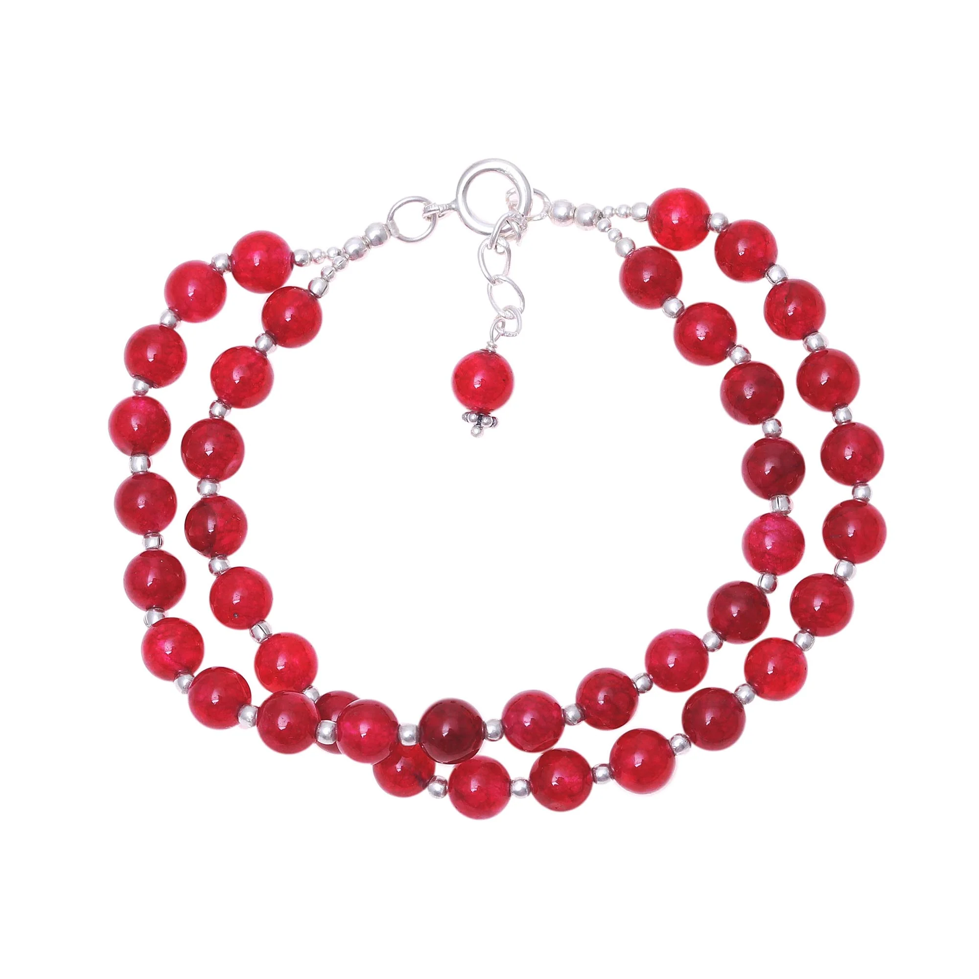 Felicity in Red Sterling Silver and Red Quartz Beaded Bracelet from India - Image 2