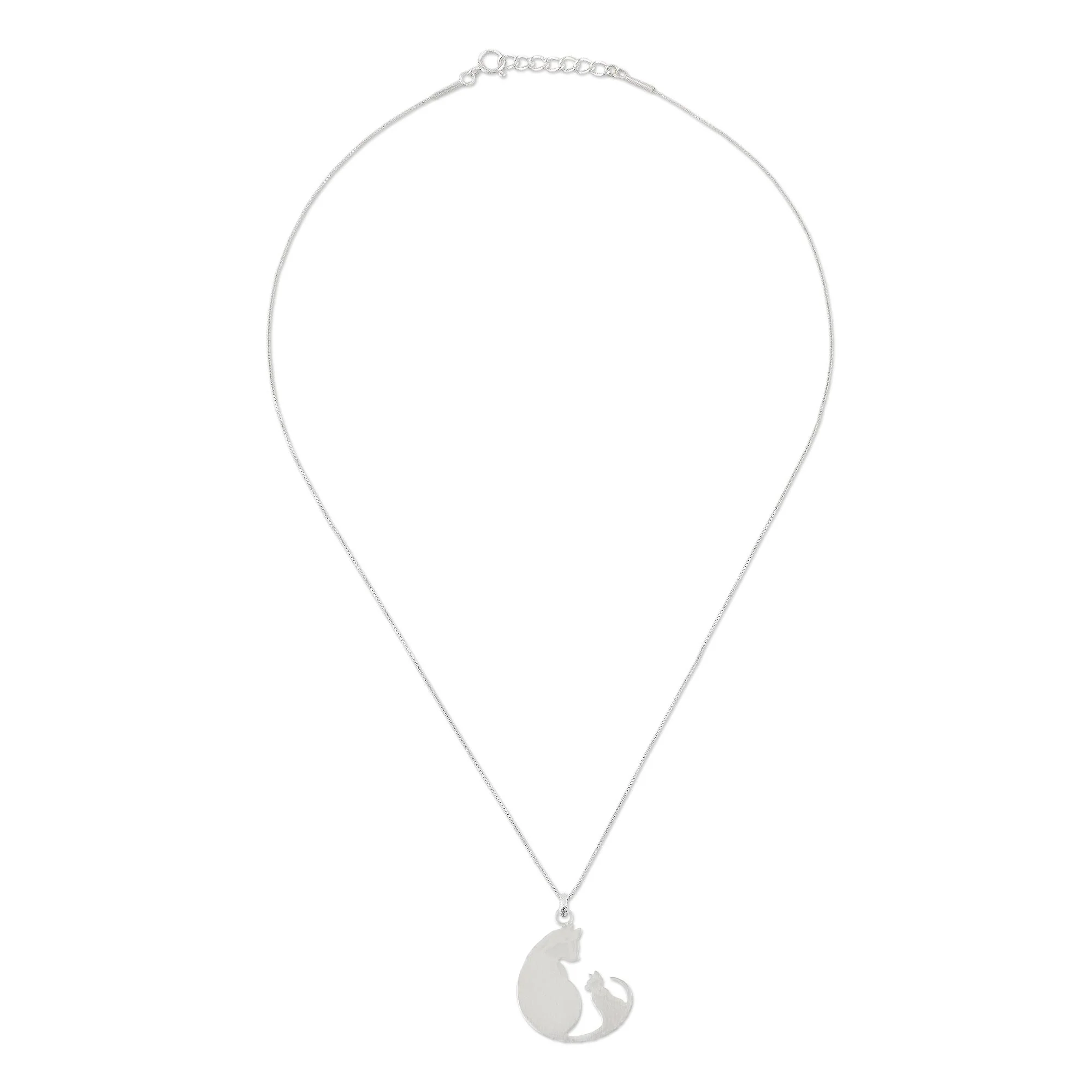 Feline Love Sterling Silver Pendant Necklace of Two Cats from Thailand - Image 4