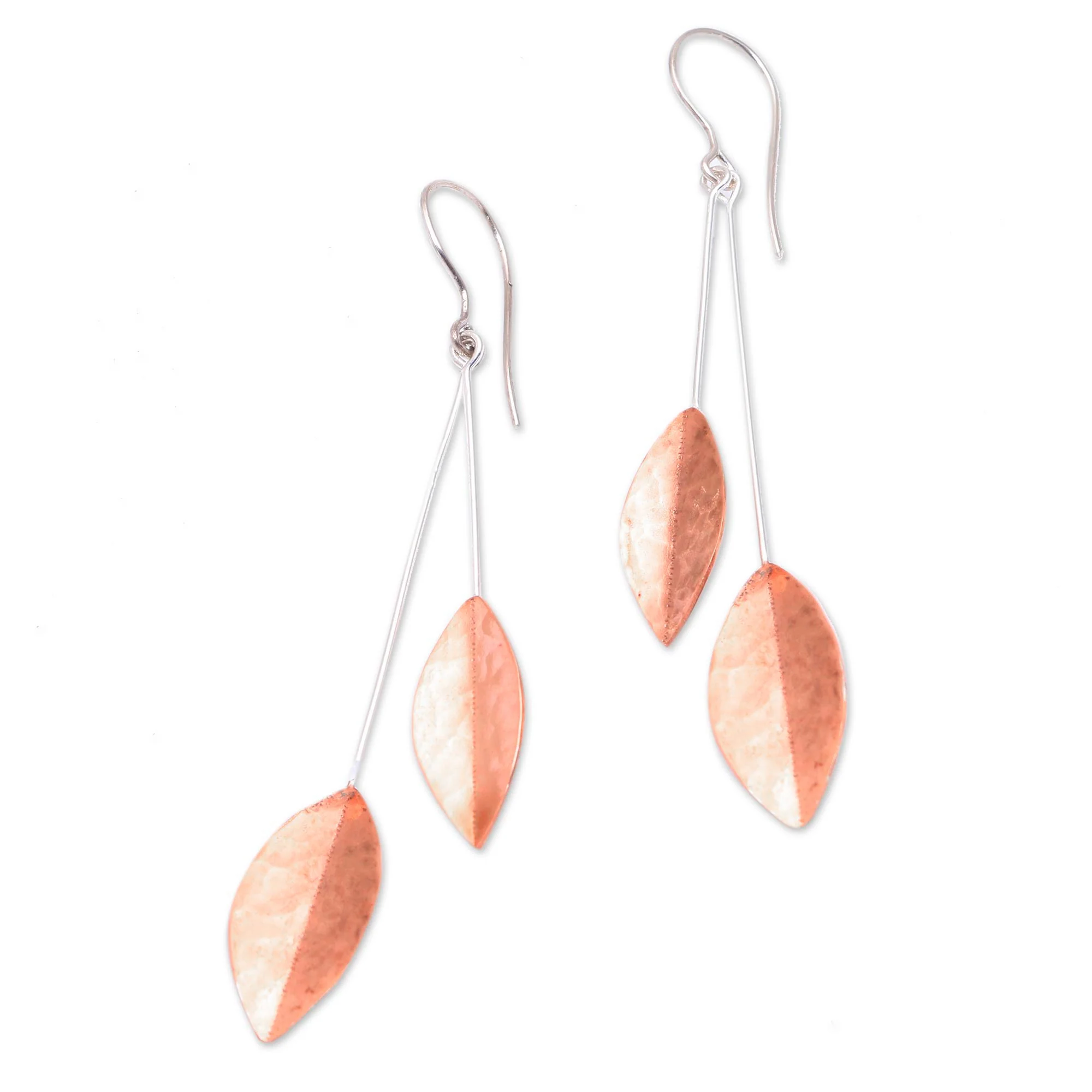 Feminine Leaves Rose Gold Accent Sterling Silver Leaf Dangle Earrings - Image 4