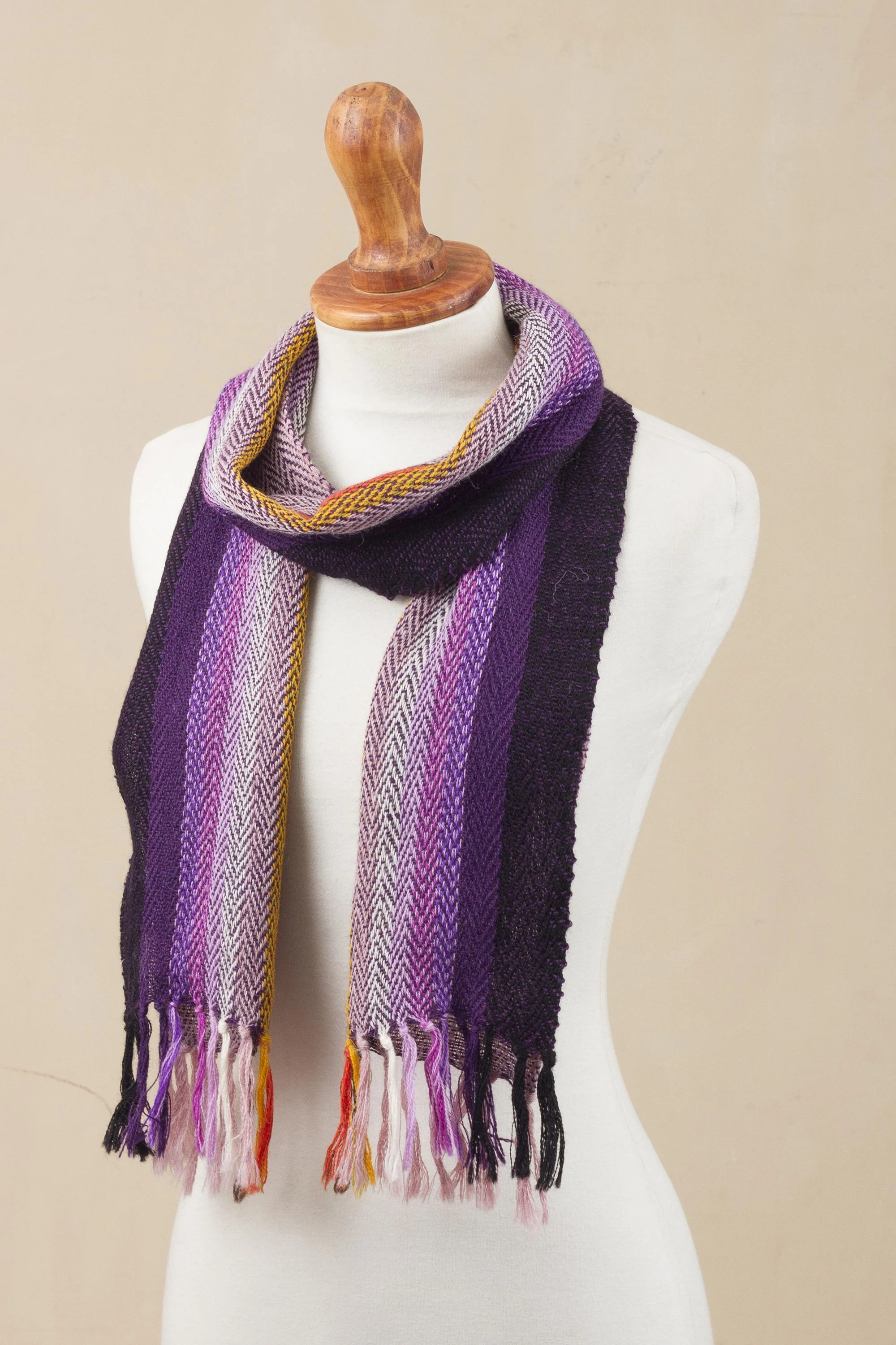 Feminine Warmth Striped 100% Alpaca Wrap Scarf Crafted in Peru - Image 4