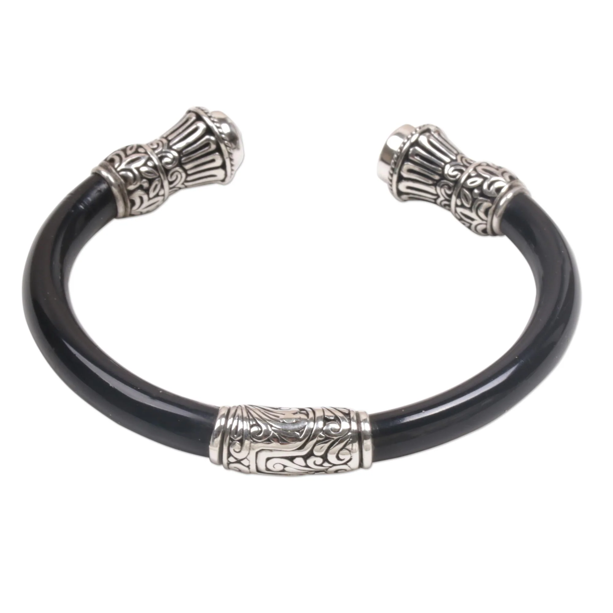 Fern Temple Blue Topaz and Sterling Silver Cuff Bracelet from Bali - Image 5