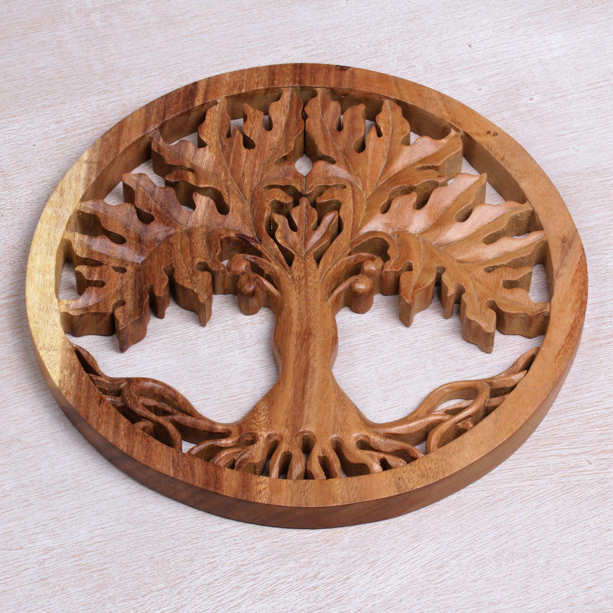 Fertility Tree Hand Crafted Suar Wood Tree Wall Relief Pandel from Bali - Image 3
