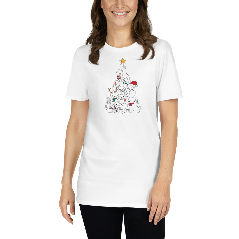 Festive Cats Christmas Tree T-Shirt - Image 2