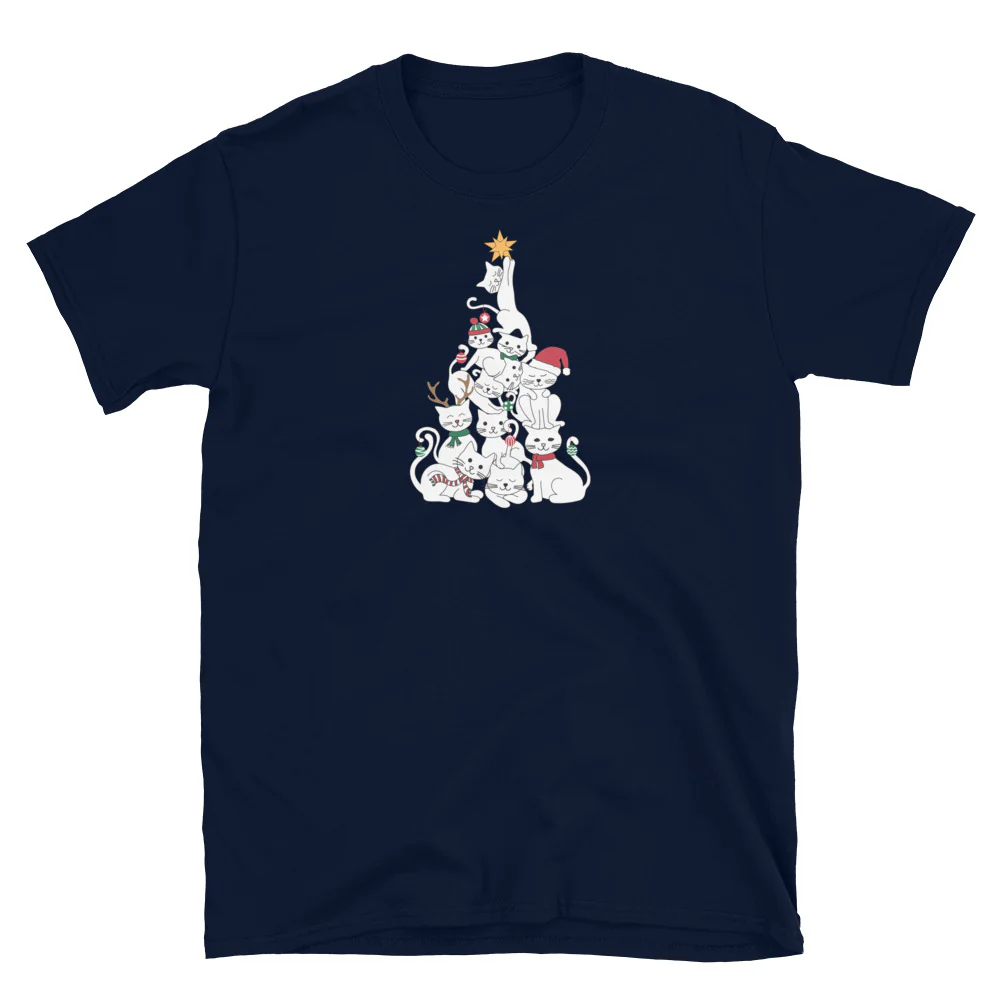 Festive Cats Christmas Tree T-Shirt - Image 3
